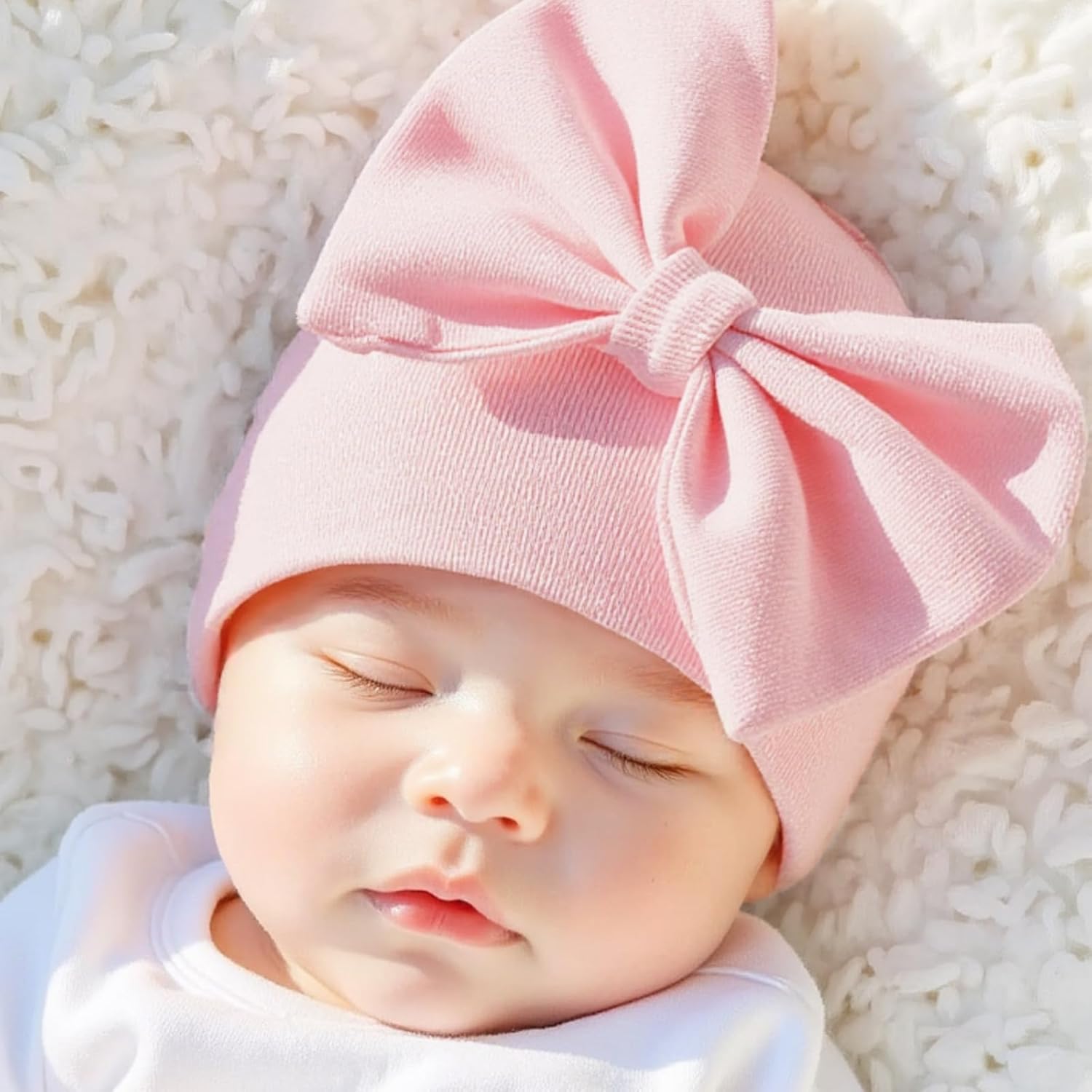 Bamery Newborn Baby Girl Hat Cotton Baby Bow Beanie Preemie Hats Spring Infant Hats for Girls 0-12 Months - Image 6