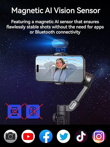 Miniatura 10 de AOCHUAN Estabilizador de cardán de 3 ejes para smartphone, cardán con luz de relleno magnética RGB, rueda de enfoque de seguimiento facial mejorada,