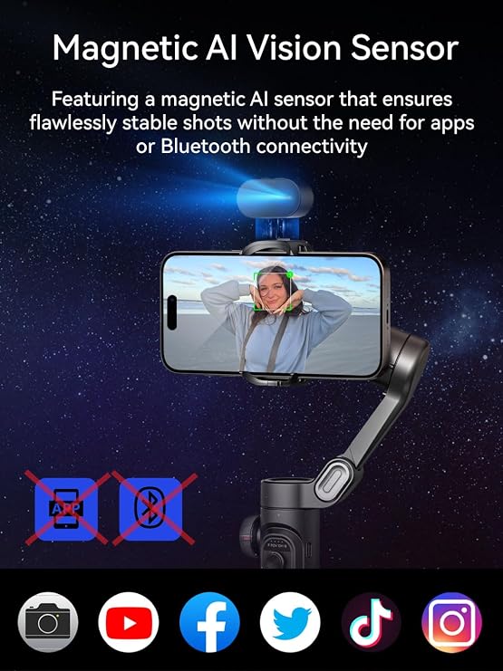 AOCHUAN 3-Axis Gimbal Stabilizer for Smartphone Smart AI XE & B10 Storage Bag & E10 Extension Rod & P03 RGB Magnetic Fill Light