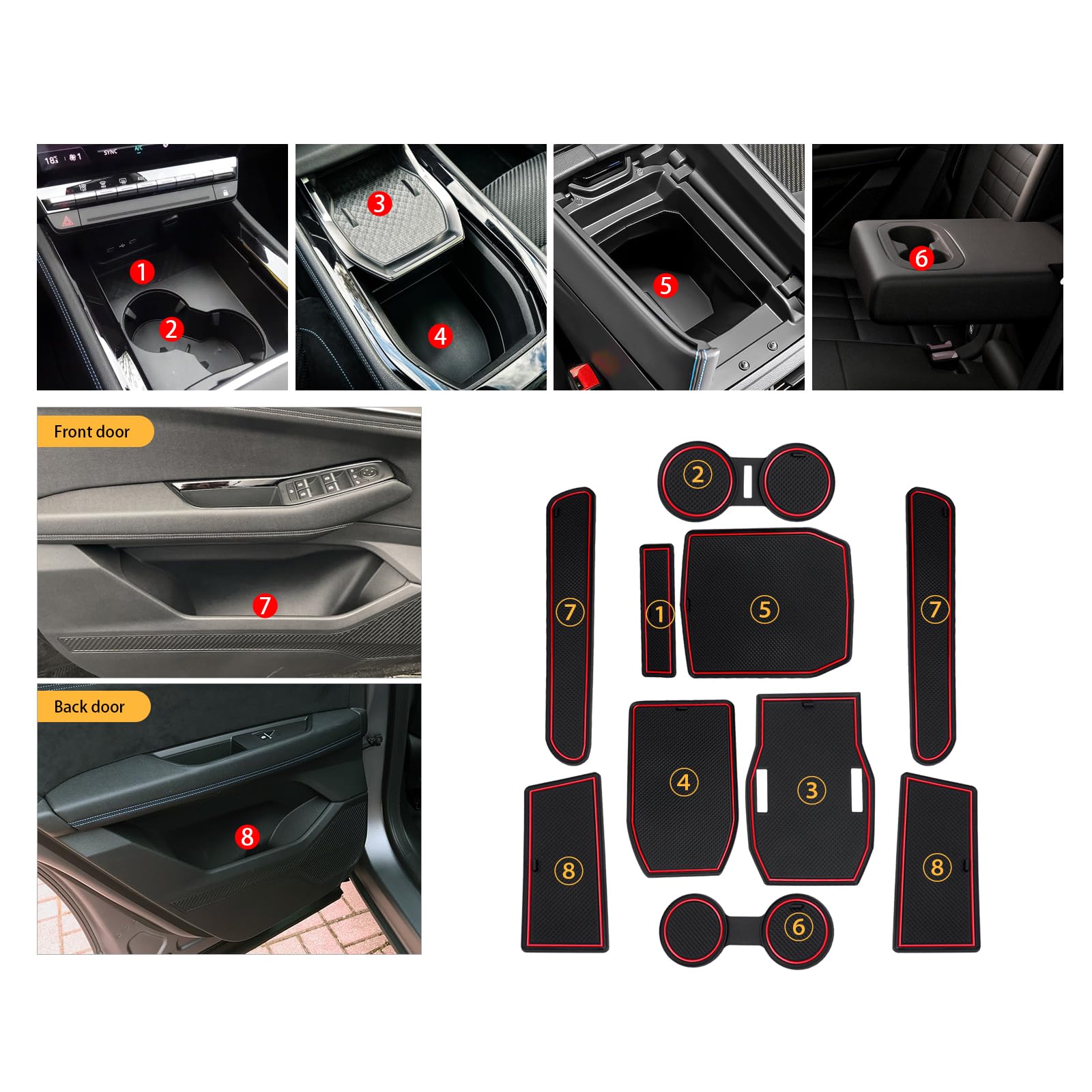 GAFAT Austral 2023 Anti-slip Mats, Compatible with Renault Austral E-Tech Hybrid (Automatic) 2022 2023 Rubber Mats, Center Console Mats, Door Seam Mats, Austral Accessories (Red