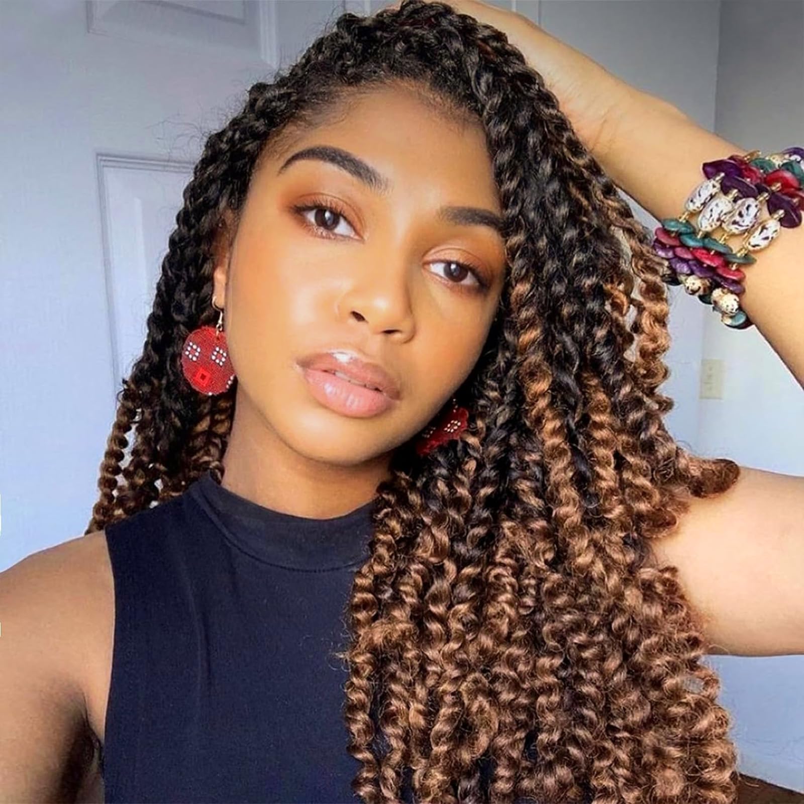 Passion Twist Hair 14 Inch Pre-twisted Passion Twist Crochet Hair for Women Pre-looped Water Wave Crochet Braids Bohemian Curly Crochet Hair Synthetic