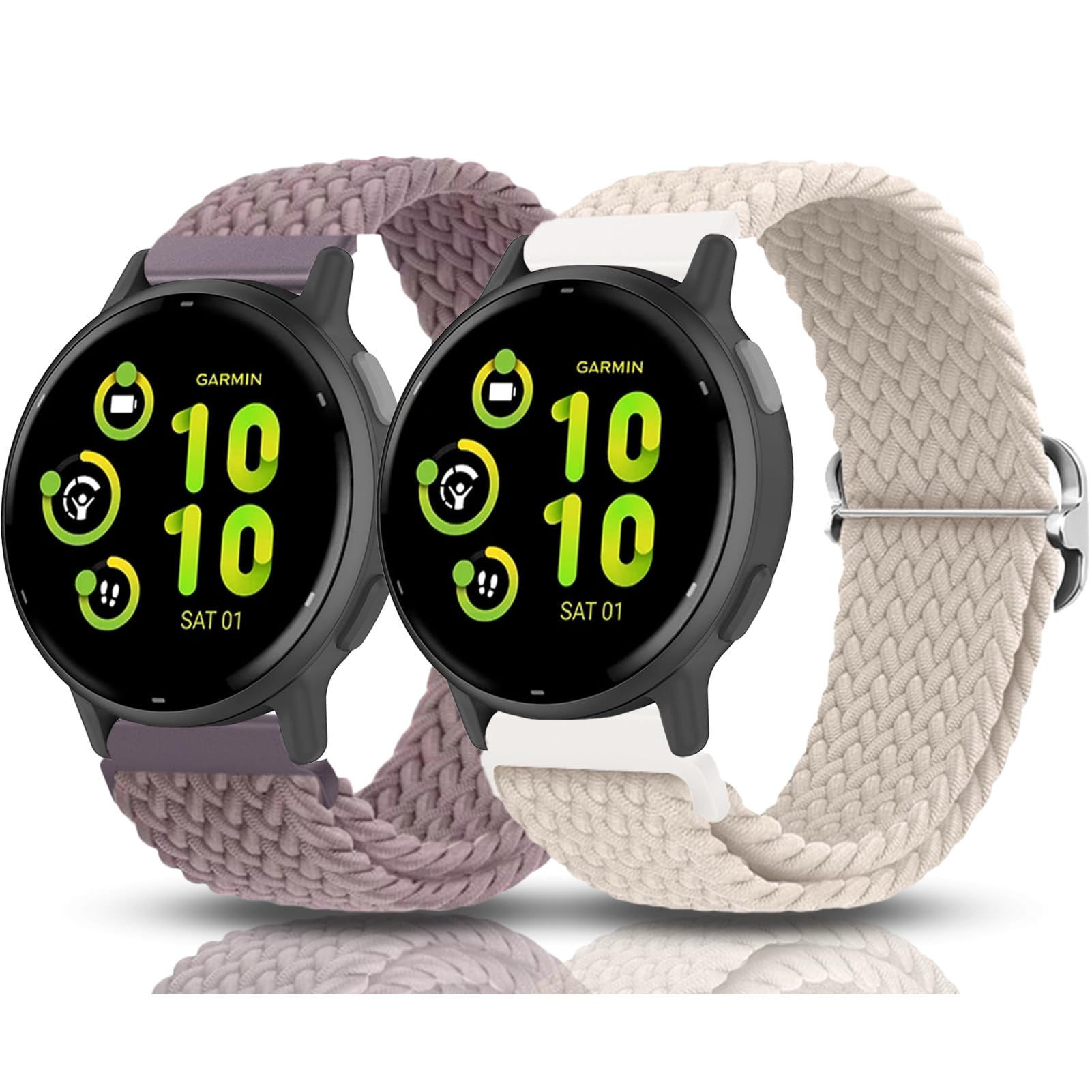 Garmcool 20mm Nylon Watch Strap Compatible with Garmin Vivoactive 5/6/3/Forerunner 55 Straps, Adjustable Replacement Sport Bands for Women Men/Smoky Purple, Starlight