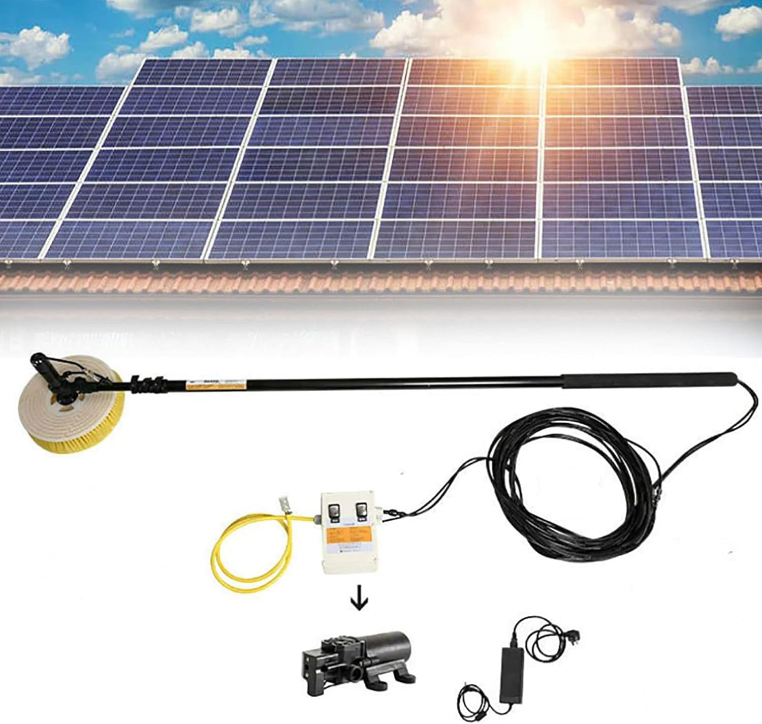 Commercial Solar Panel Cleaning Machine, Telescopic Rod PV Panel Wash Cleaning Machine, Water Fed Pole Kit Automatic Window Cleaner Glass Washing Equipment,MainsPower-7.5M