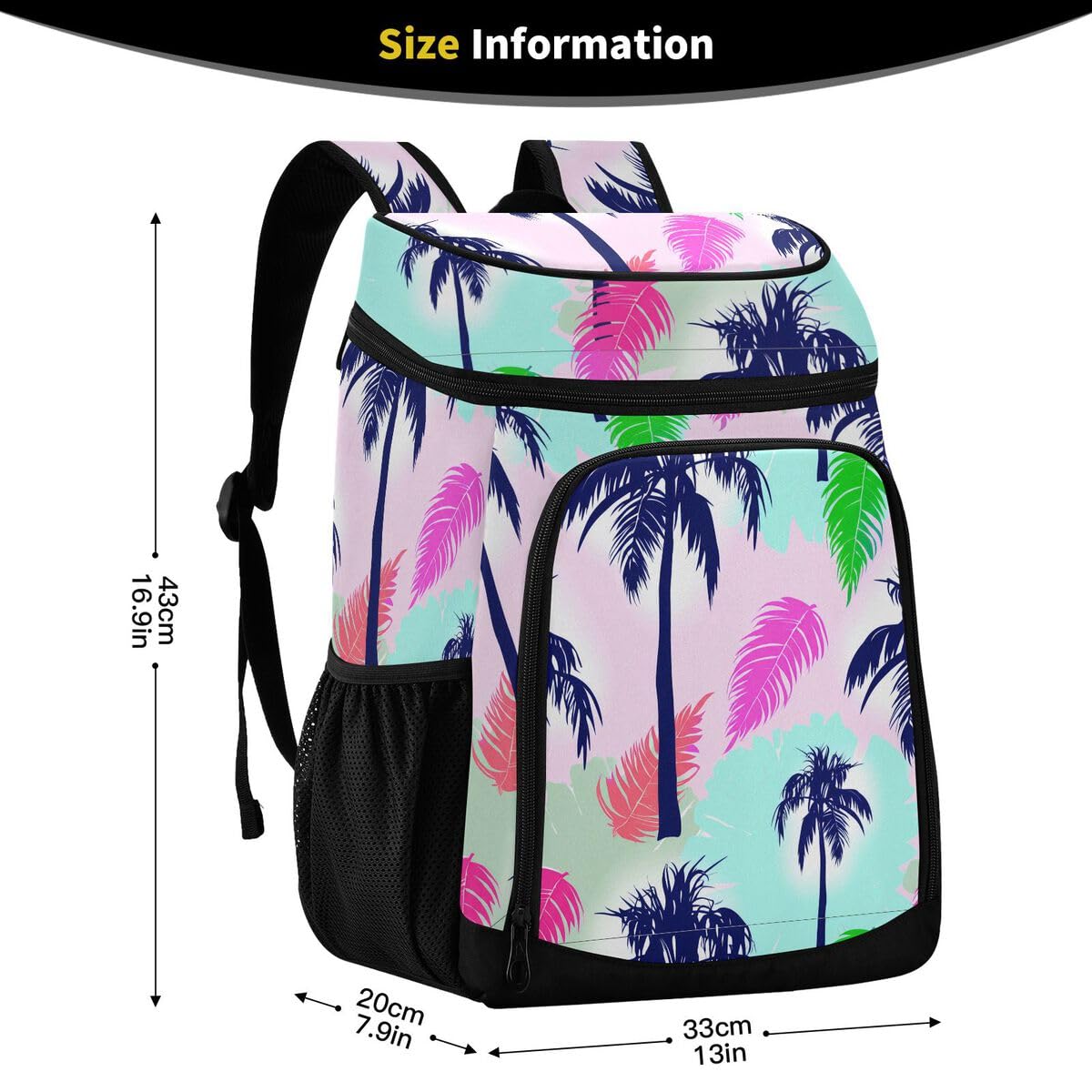 Palm Tree Blue Cooler Backpack Leakproof Insulated Lunch Cooler Bag 30 Cans Camping Backpacks for Picnic Road Trip Beach