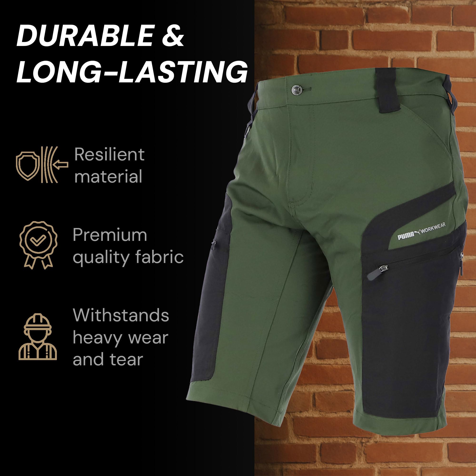 PUMA Workwear Pro-One Adventure - Pantalones cortos de senderismo para hombre, nailon reforzado y duradero, con elástico en 4 direcciones, con anillo en D, pantalones de exterior
