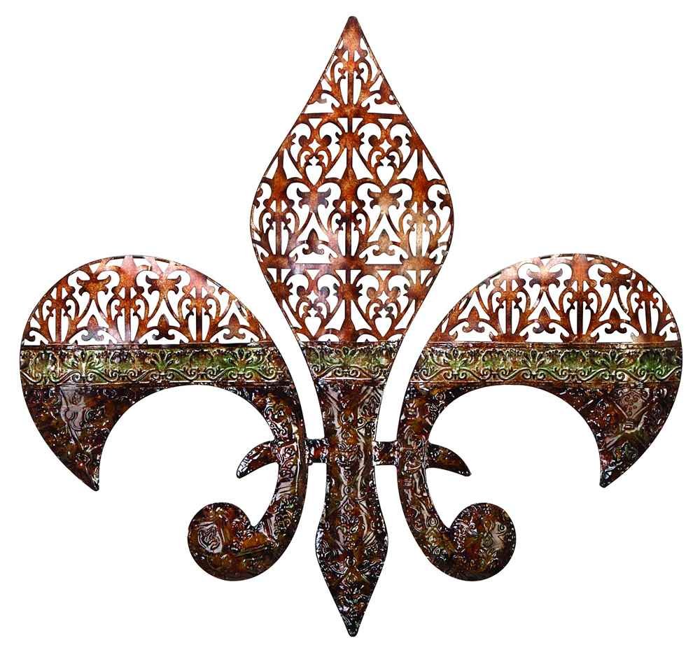 Deco 79 Metal Fleur De Lis Wall Decor with Perforated Details, 25" x 1" x 23", Brown