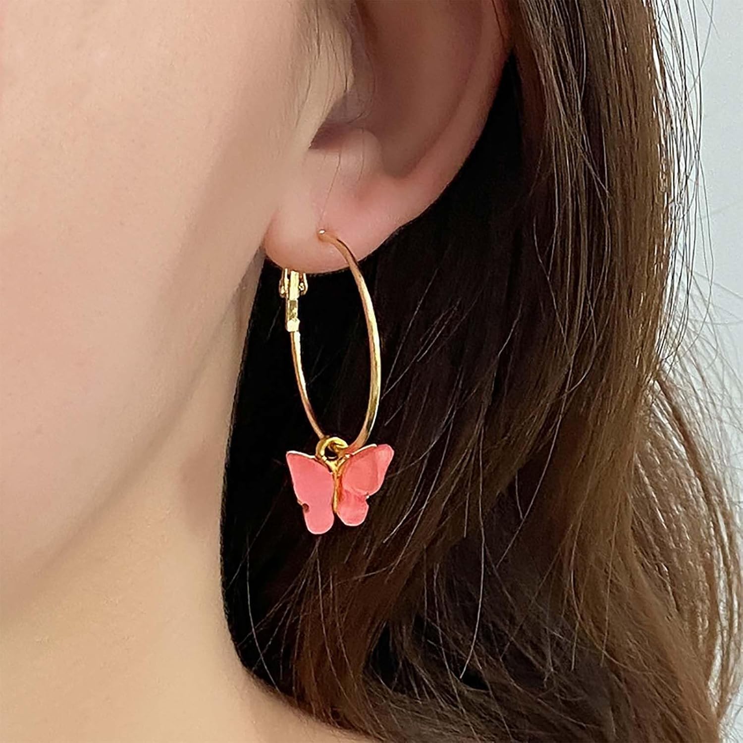 Andelaisi Boho Butterfly Hoop Earrings Acrylic Butterfly Huggie Hoop Earrings Big Hollow Circle Drop Earrings Vintage Butterfly Large Circle Earrings Jewelry for Women - Image 2