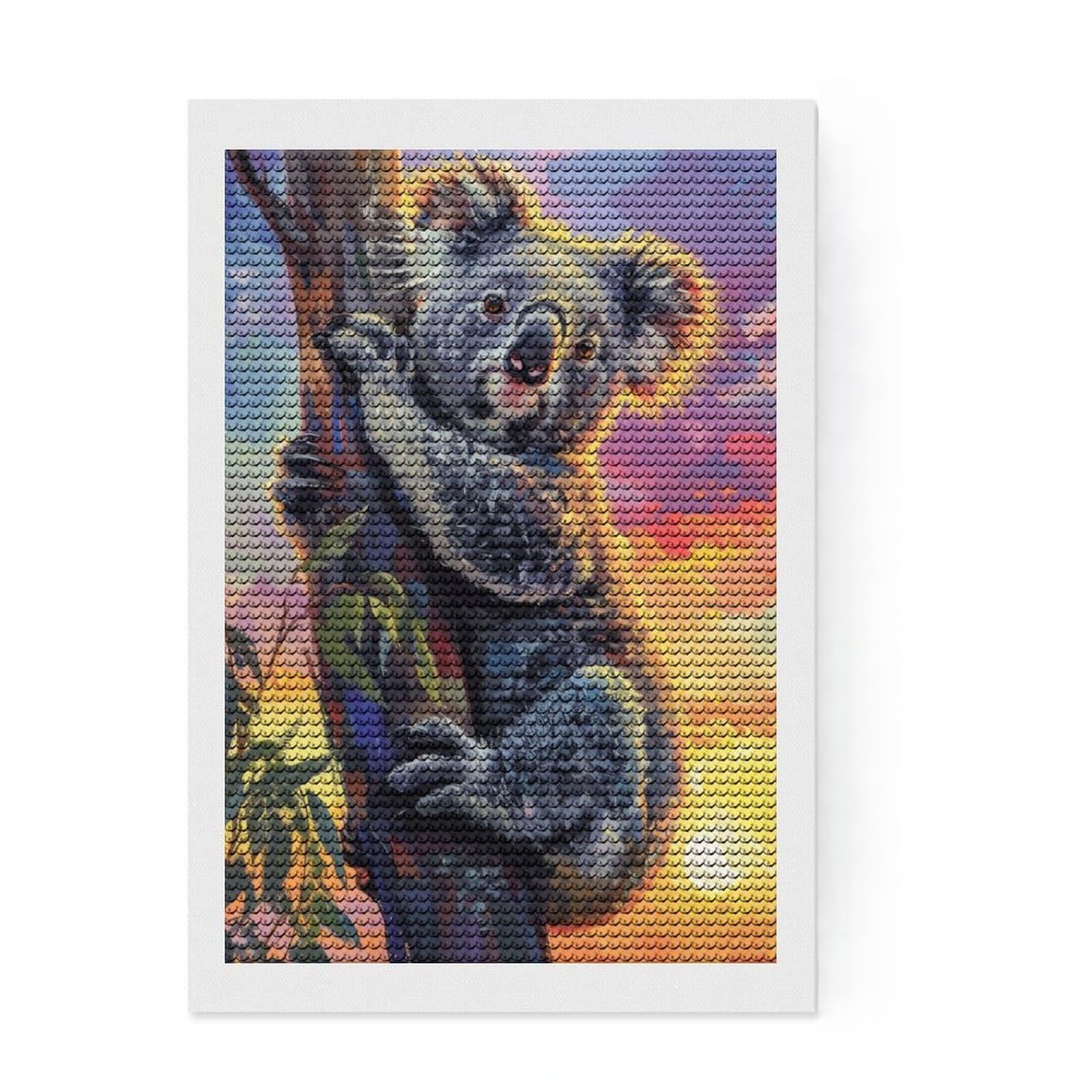 Junmoney Sunrise Koala Diamond Painting Set 8"x12", Festive Craft Gift, for Beginners, Full Kit Included, Vintage Style Decor