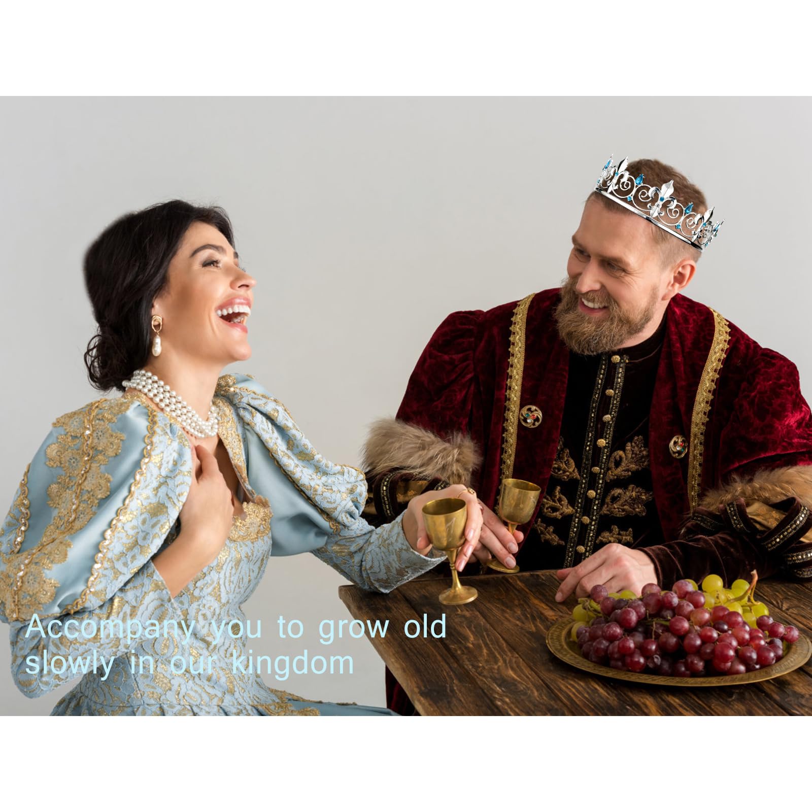 Metal Crown Set for Men Women Blue King Queen Princess Party Accessories Royal King Queen Crown for Men/Women Metal Prince Crowns and  main image 2
