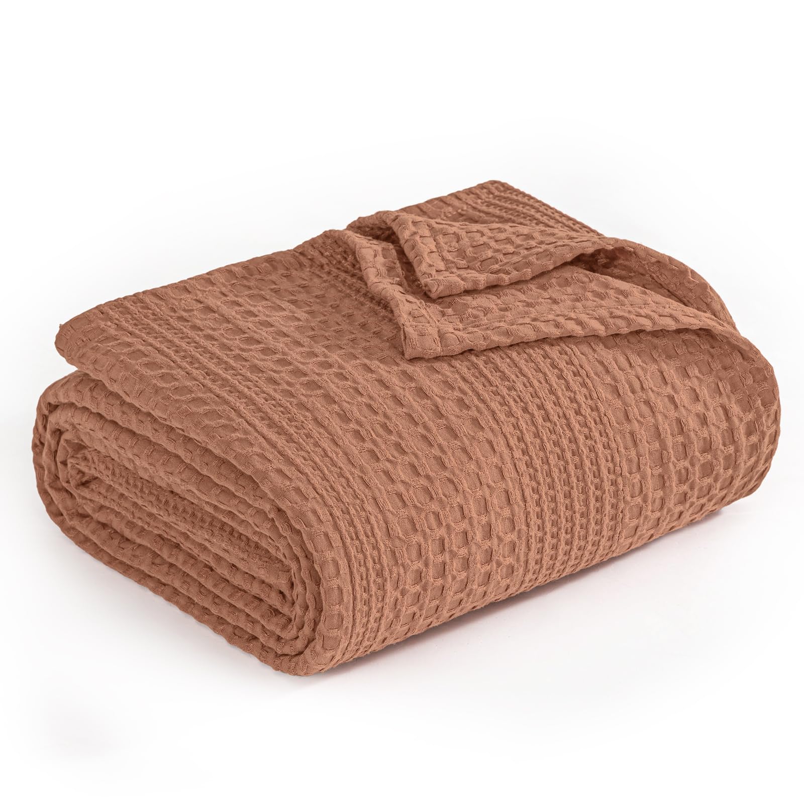 phf lightweight waffle weave blanket king size, breathable & ultra soft, 104"x 90" soft & cozy thin blanket for all season & hot sleepers, bed, home decor - terracotta