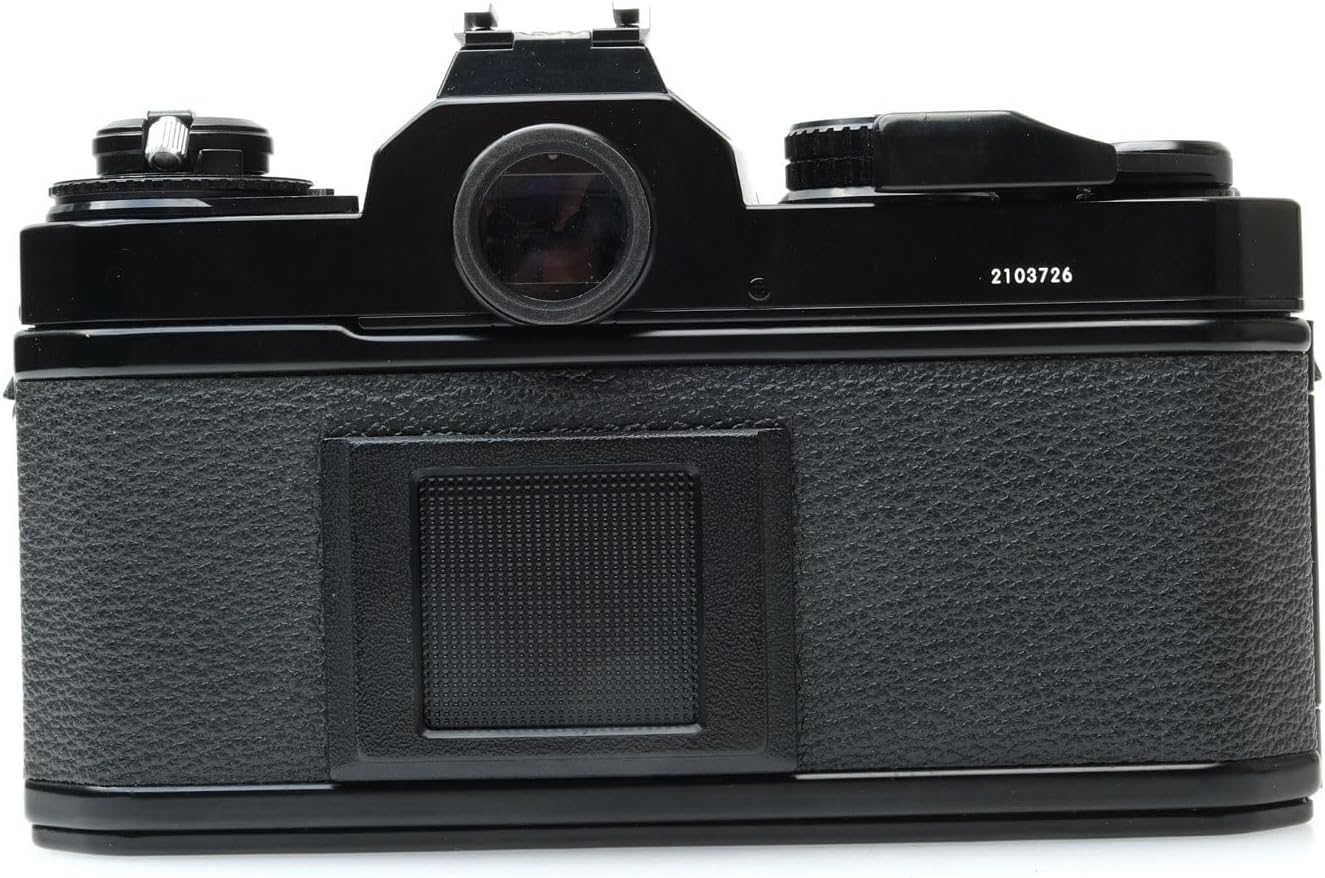 Nikon FE2 film SLR camera with black body; no lens