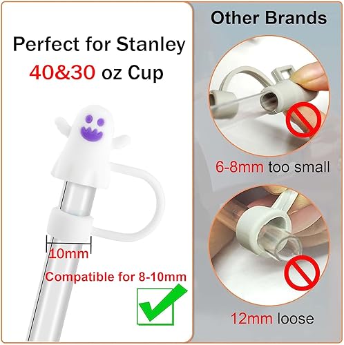 Miniatura 3 de Seeway - Cubiertas para popote de 0.4 pulgadas (0.394 in), 4 piezas de dinosaurios para vaso Stanley de 30 y 40 onzas, popote a prueba de polvo,