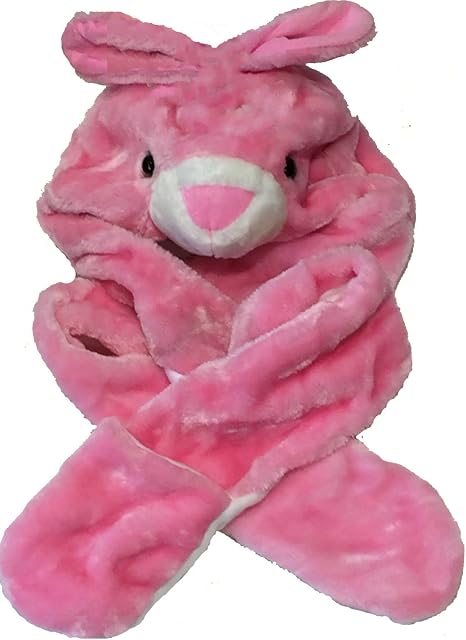 Kids Boys/Girls Childrens Animal Faux Fur Head Trapper Hat Hood Scarf Snood Gloves See Listing For Options One Size (Pink Rabbit)