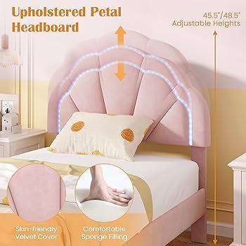 Giantex Twin LED Bed Frames for Kids, Velvet Upholstered