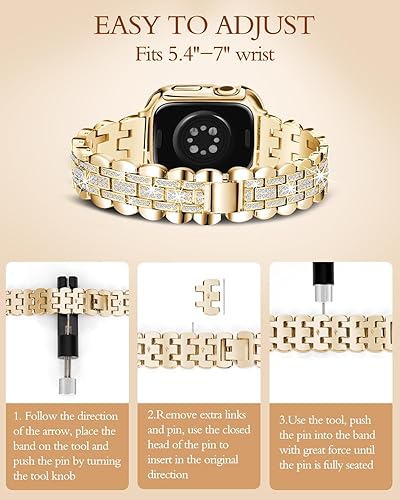 Miniatura 3 de Correas brillantes compatibles con Apple Watch Band de 1.732 pulgadas para mujer, correa de metal de repuesto de joyería de diamante, pulsera