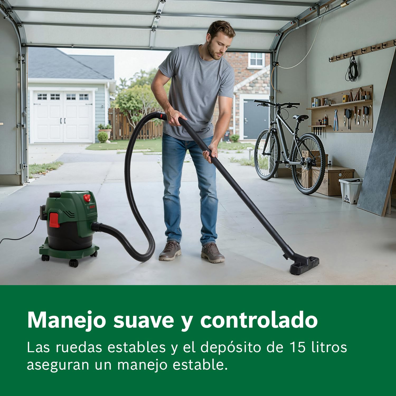 Bosch Aspirador en seco y húmedo PAS15-200 (Tubos de extensión, Manguera de aspiración de 2,2 m, Tubo Flexible/acodado, boquillas para Suelos y Ranuras, Bolsa de Papel (FSC), Filtro de Cartucho)