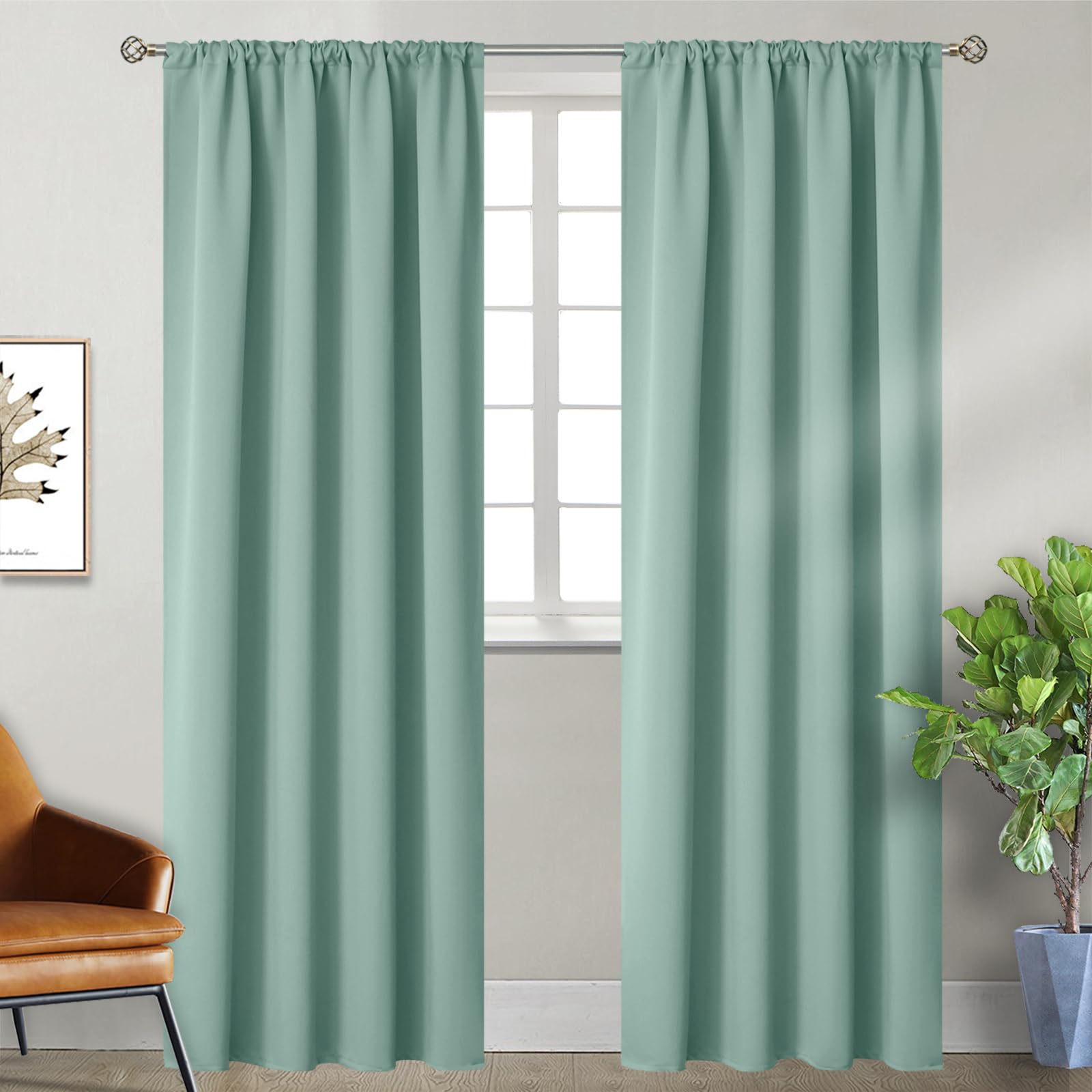 BGment Light Sage Blackout Curtains for Living Room 84 Inches Long - Rod Pocket Thermal Insulated Room Darkening Drapes for Bedroom Dining Privacy, 52 x 84 Inch, 2 Panels — image 1