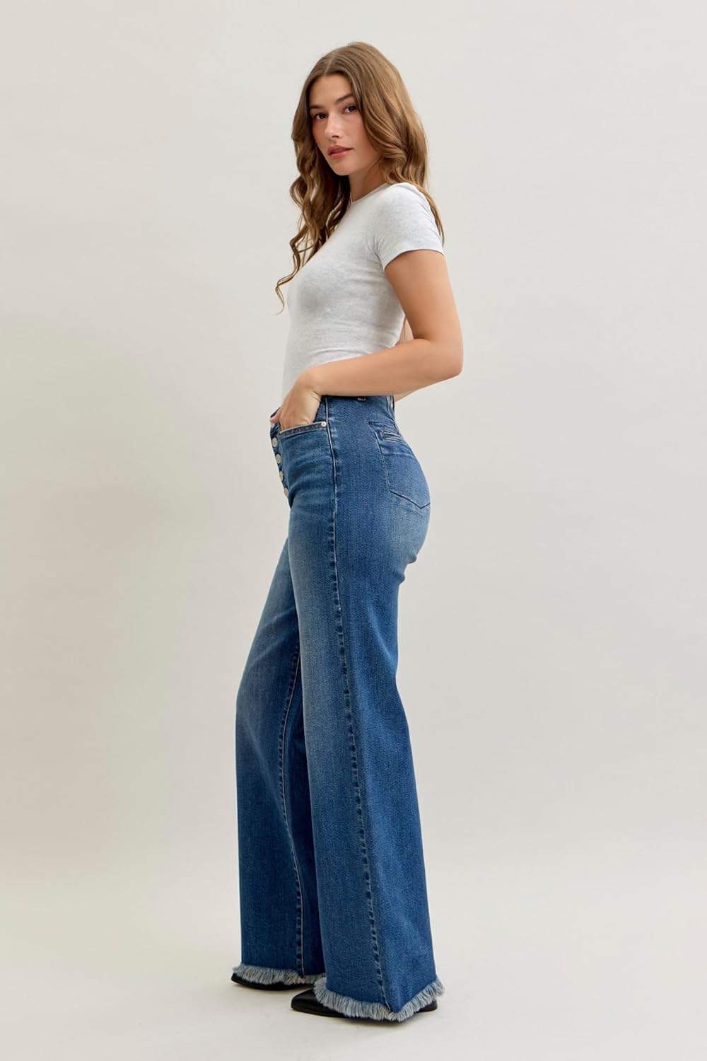 Judy Blue Women’s High Waist Column Straight Jeans with Button-Fly and Back Welt Pockets - 881001