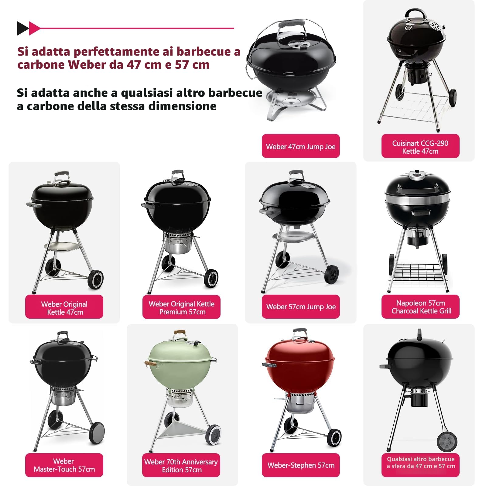 GFTIME Tavolo da Grill in Acciaio Inox Carrello da Grill per Weber 47 cm & 57 cm Original Kettle, Premium, Master Touch, Jumbo Joe Barbecue a Carbonella, Performer Barbecue a Carbonella con Supporto