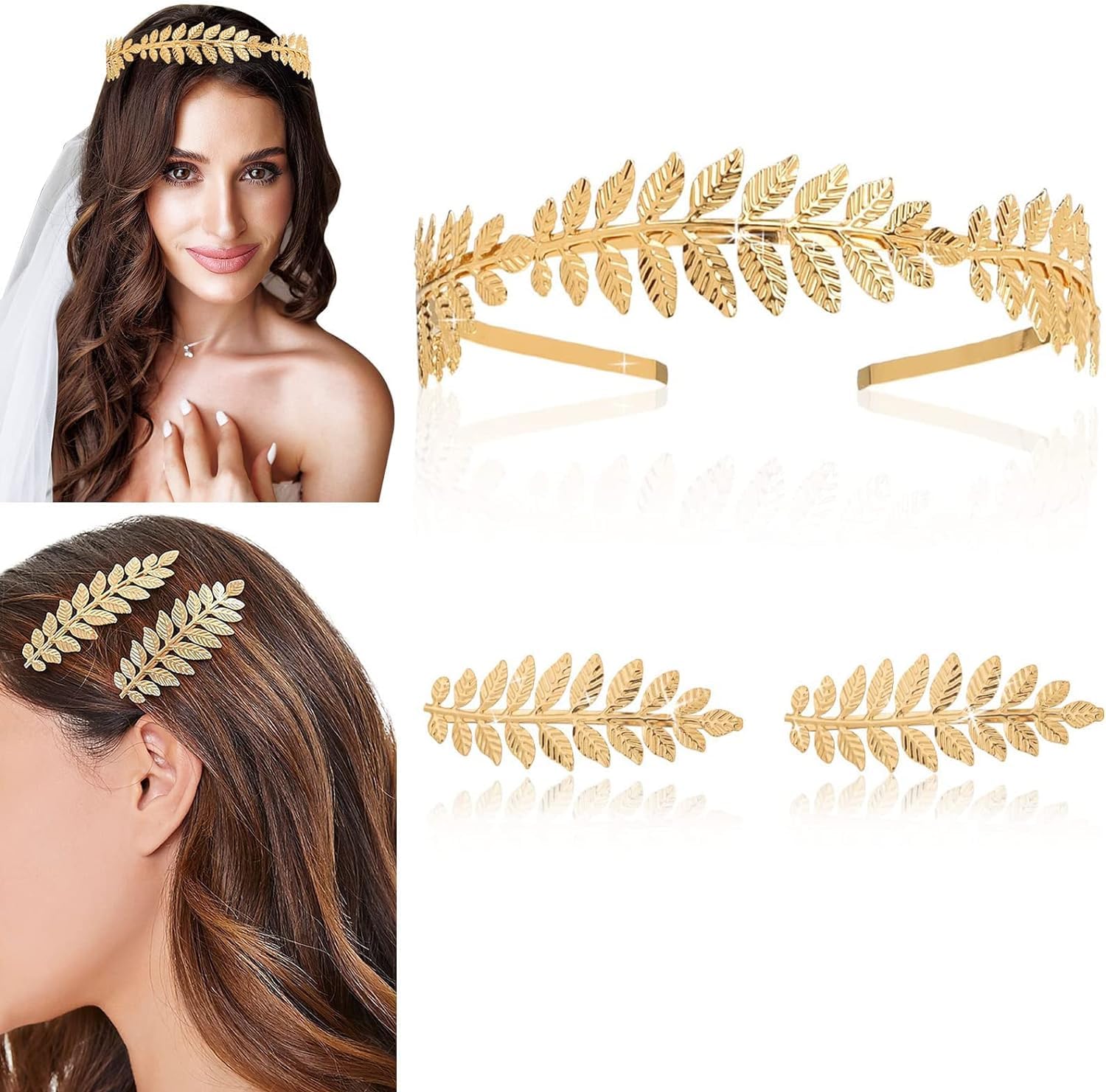 Goddess Leaf Headband, Greek Goddess Bridal Hairband, Laurel Leaves Crown, Gold Leaf Vintage Hair Clip Headband, Smooth and Bright, for Bridal Wedding Party Fashion Show, Gorgeous