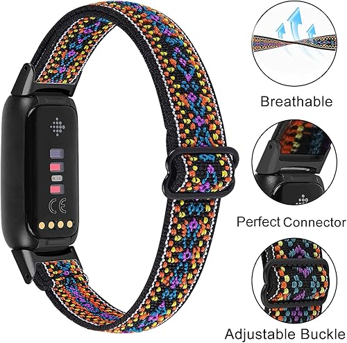 Miniatura 3 de Nigaee Paquete de 3 bandas elásticas ajustables y correas de silicona de encaje compatibles con Fitbit Luxe, correas deportivas elásticas de nailon,