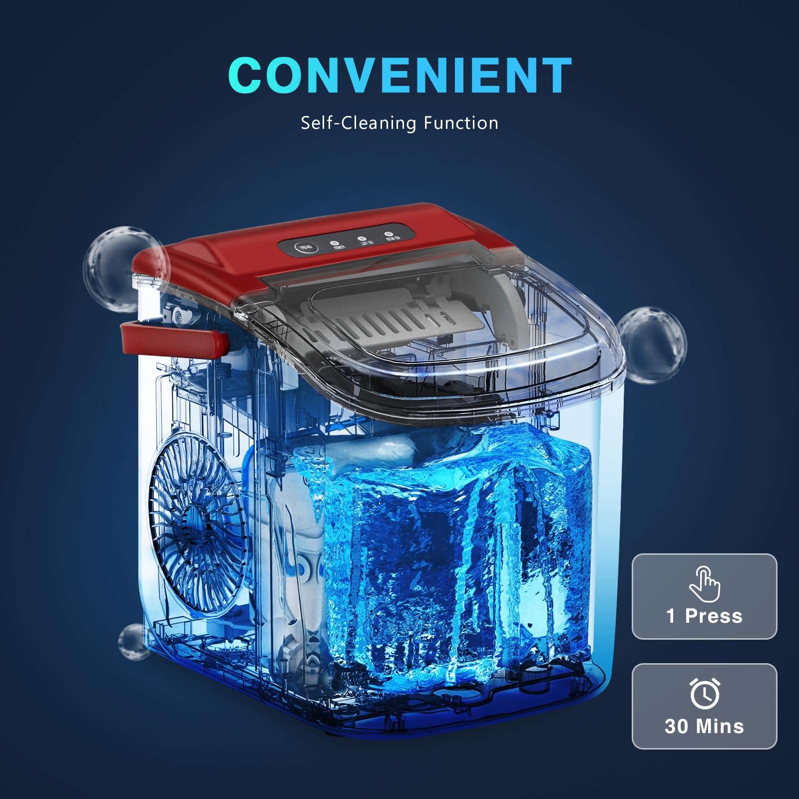 R.W.Flame Ice Makers Countertop, Portable Ice Maker Machine With Self-Cleaning, 26.5lbs/24hrs, 6 Mins/9 Pcs Bullet Ice, Ice Scoop And Basket, Handheld Ice Maker For Kitchen/Home/Office/Party,Red on Fridge.com - View 4