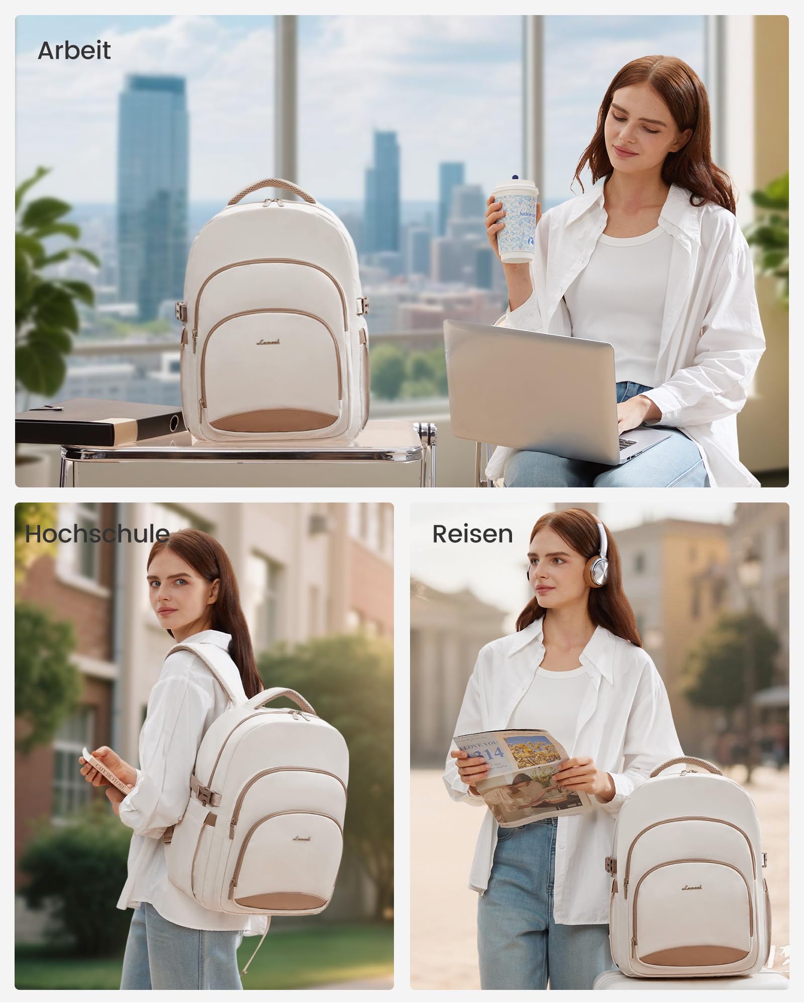 LOVEVOOK Rucksack Damen, Schulrucksack Teenager mit 17,3 Zoll Laptopfach