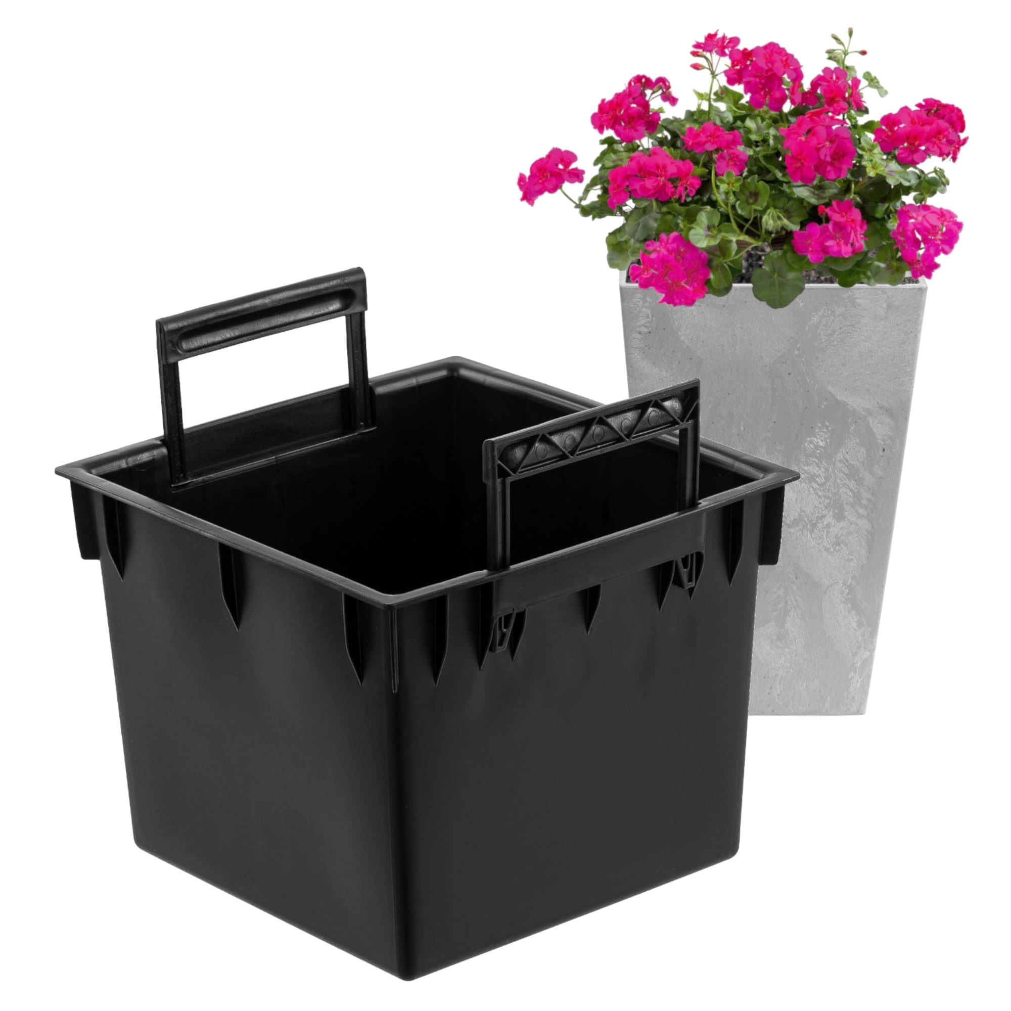 Juego de 2 macetas cuadradas intercambiables de plástico, 25 L, dimensiones 32,5 x 32,5 x 25,5 cm, para macetas Prosperplast, altura de 61 cm, con asas, para uso exterior e interior