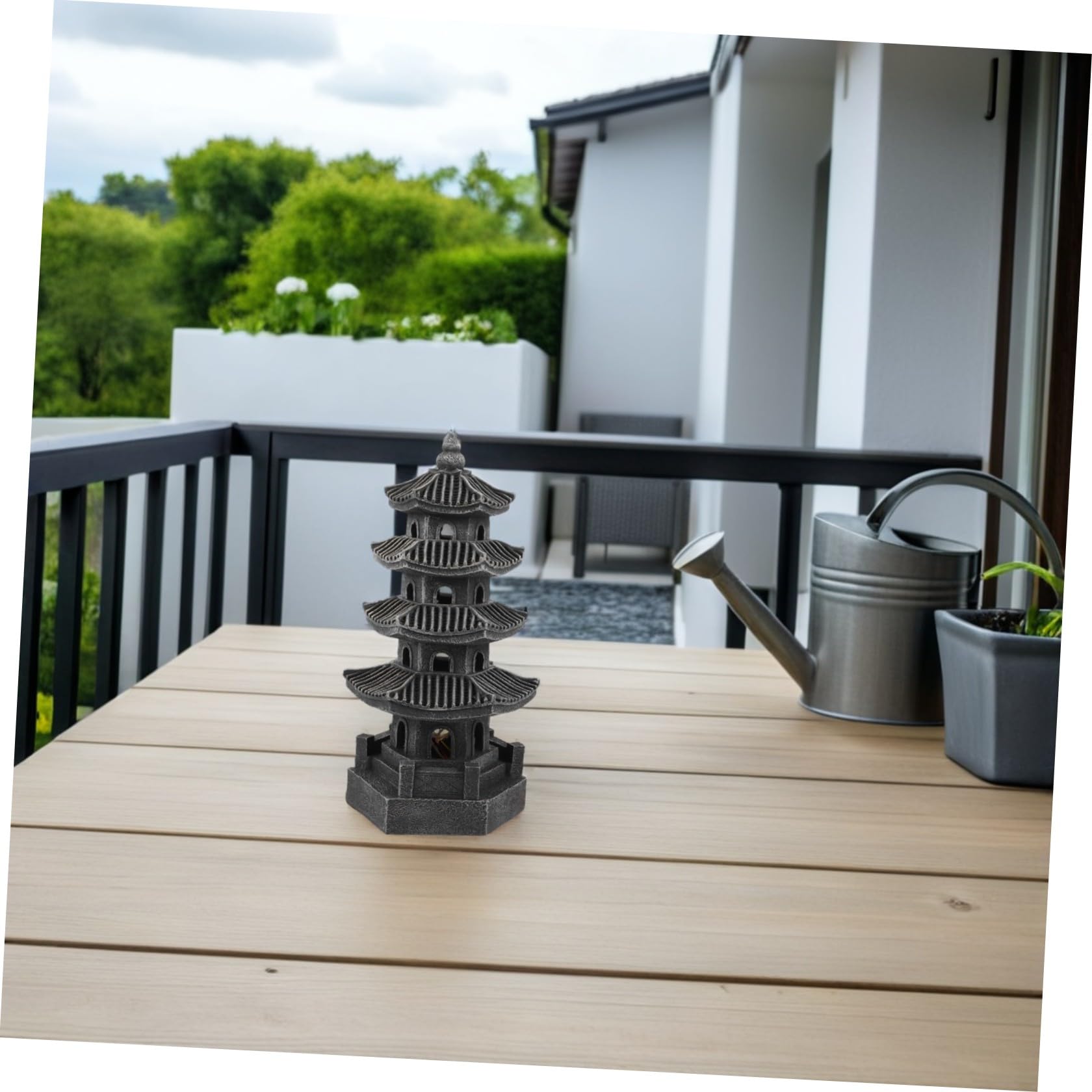 Sosoport Lanterna Solare a Pagoda Giapponese in Resina da Giardino, Decorazione Orientale per Esterni Illuminazione a LED per Vialetti e Patio, Luce Solare da Esterno per Atmosfera Serale
