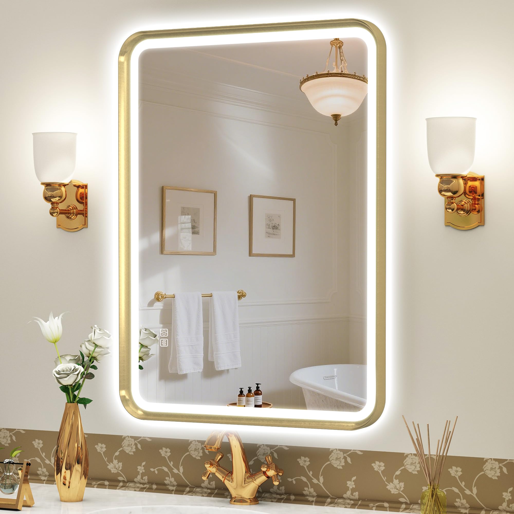 S'bagno 32x24 Gold LED Bathroom Mirror