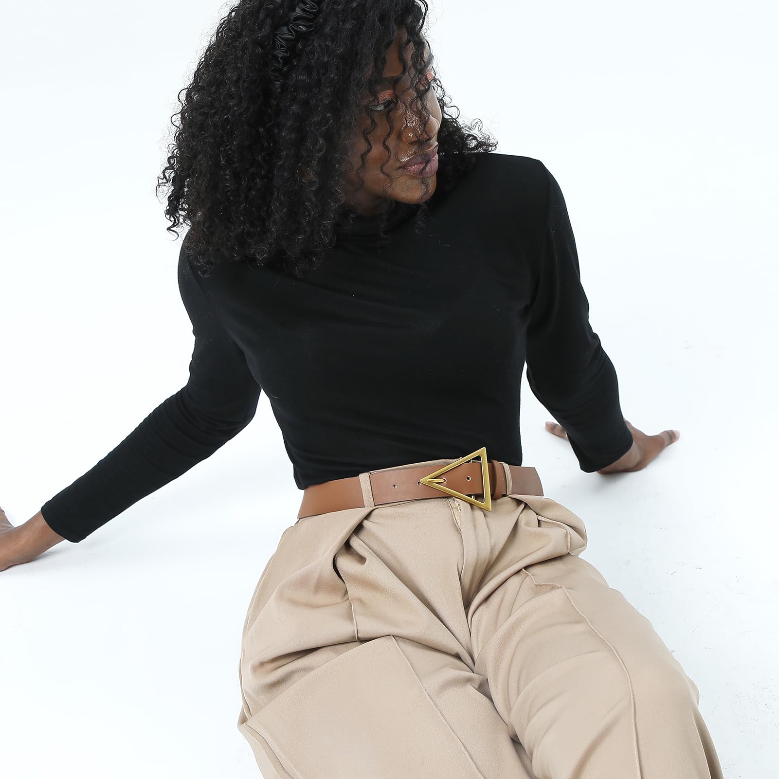 HOTWILL Belts for Women Jeans Dress Fashion Wide Waist Belt with Bronze Triangle Buckle Brown Large