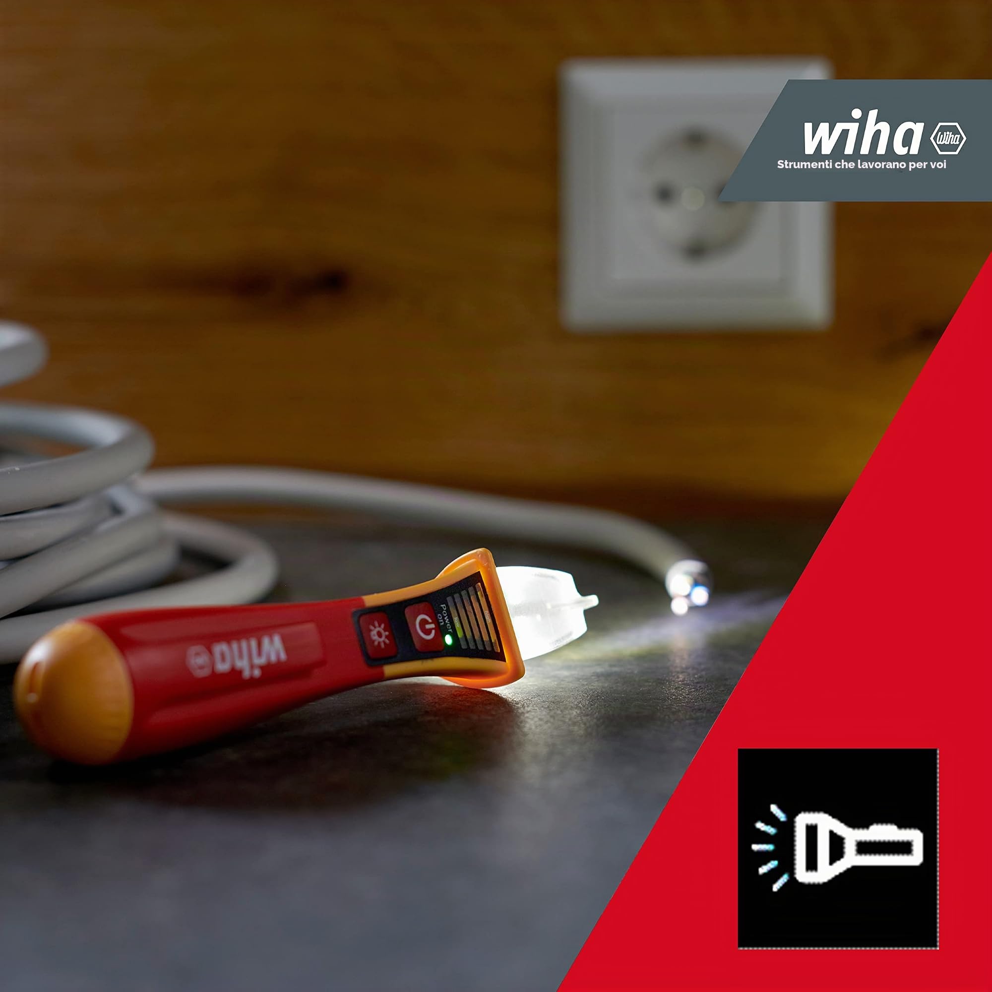 Wiha Comprobador de tensión con detector de voltaje sin contacto, unipolar, 12 – 1.000 V CA incl. 2 pilas AAA (43797) | (43797) Con display LED e torcia integrata incl. 2 batterie AAA I installazione elettrica I utensile per elettricisti