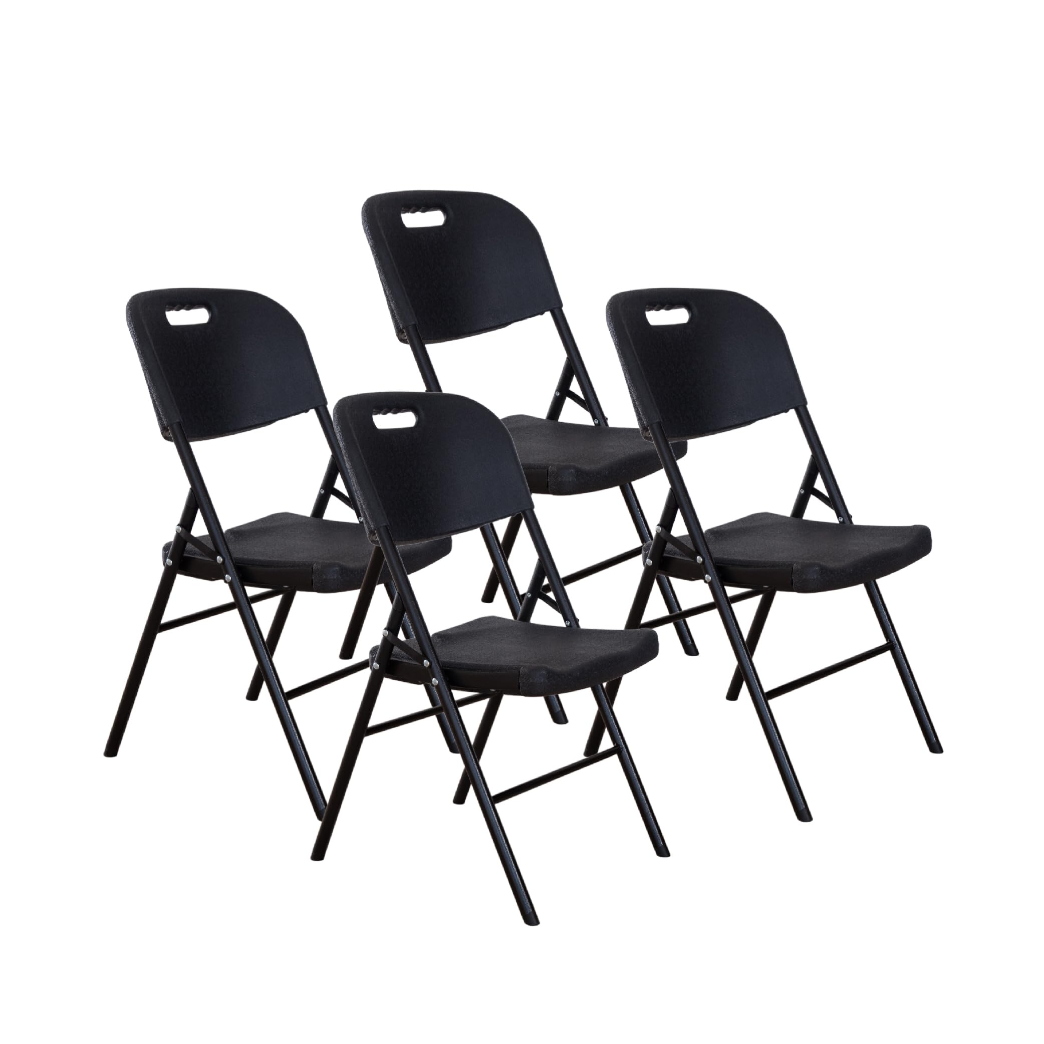 LOOMBER Paquete de 4 Sillas Plegables Negras para Interior y Exterior, Estructura Metálica Reforzada Resistente, Fácil Almacenamiento, Ideal para Eventos, Oficina, Comedor, Jardín y Reuniones