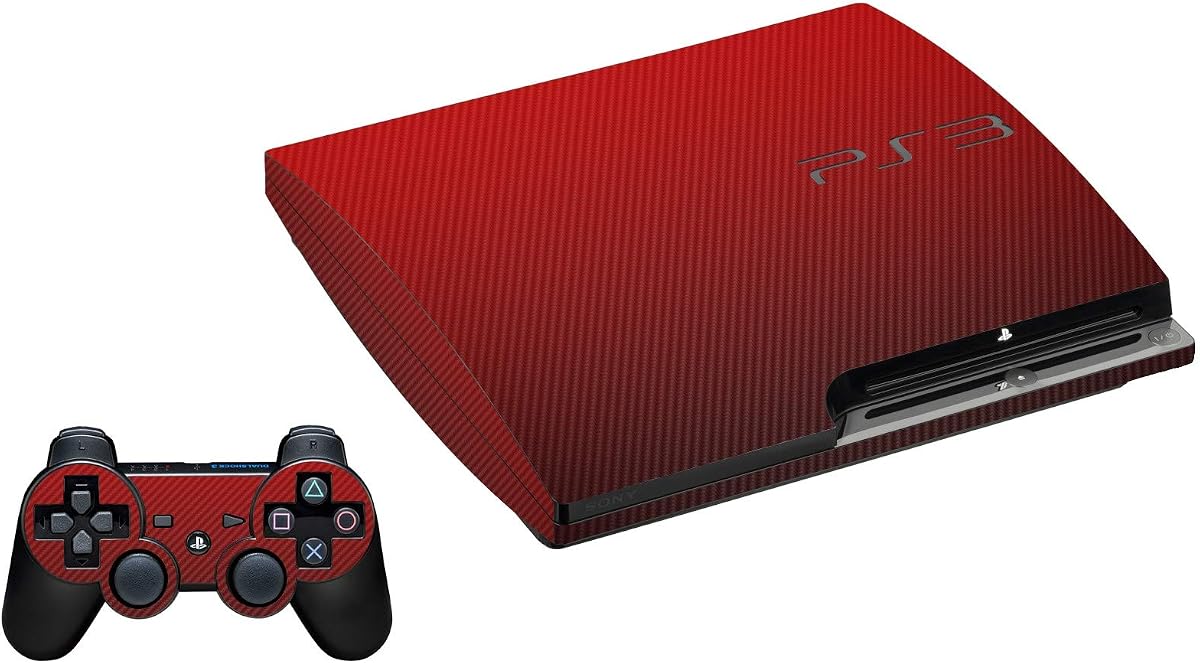 LidStyles Vinyl Protection Skin Kit Decal Sticker Compatible with PS3 Slim Console (Red Carbon Fiber)