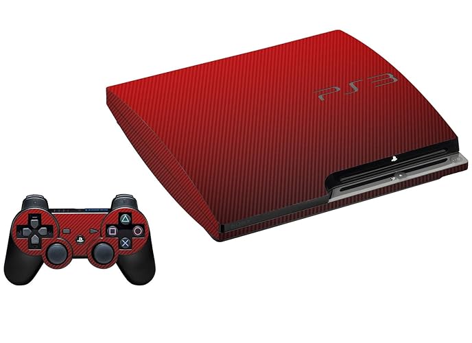 LidStyles Vinyl Protection Skin Kit Decal Sticker Compatible with PS3 Slim Console (Red Carbon Fiber)