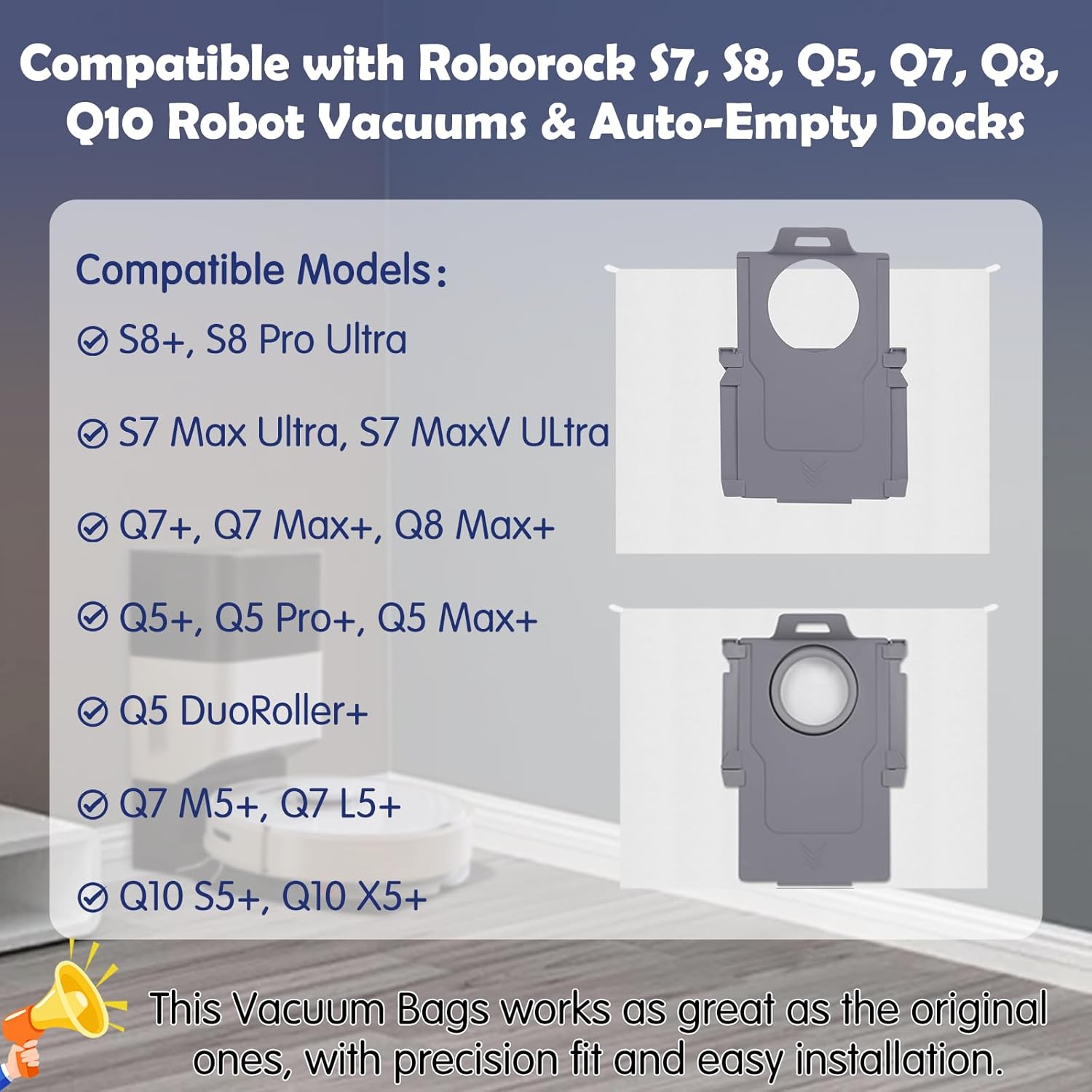 12 Pack Dust Bags for Roborock Q7 M5+/L5+, Q10 S5+/X5+, Q5+, Q5 Max+/Pro+/DuoRoller+, Q8 Max+, S8 Pro Ultra/S8+, S7 Max/MaxV Ultra Robot Vacuum, 3.6 L Large Capacity Disposable Replacement Bag - Image 2