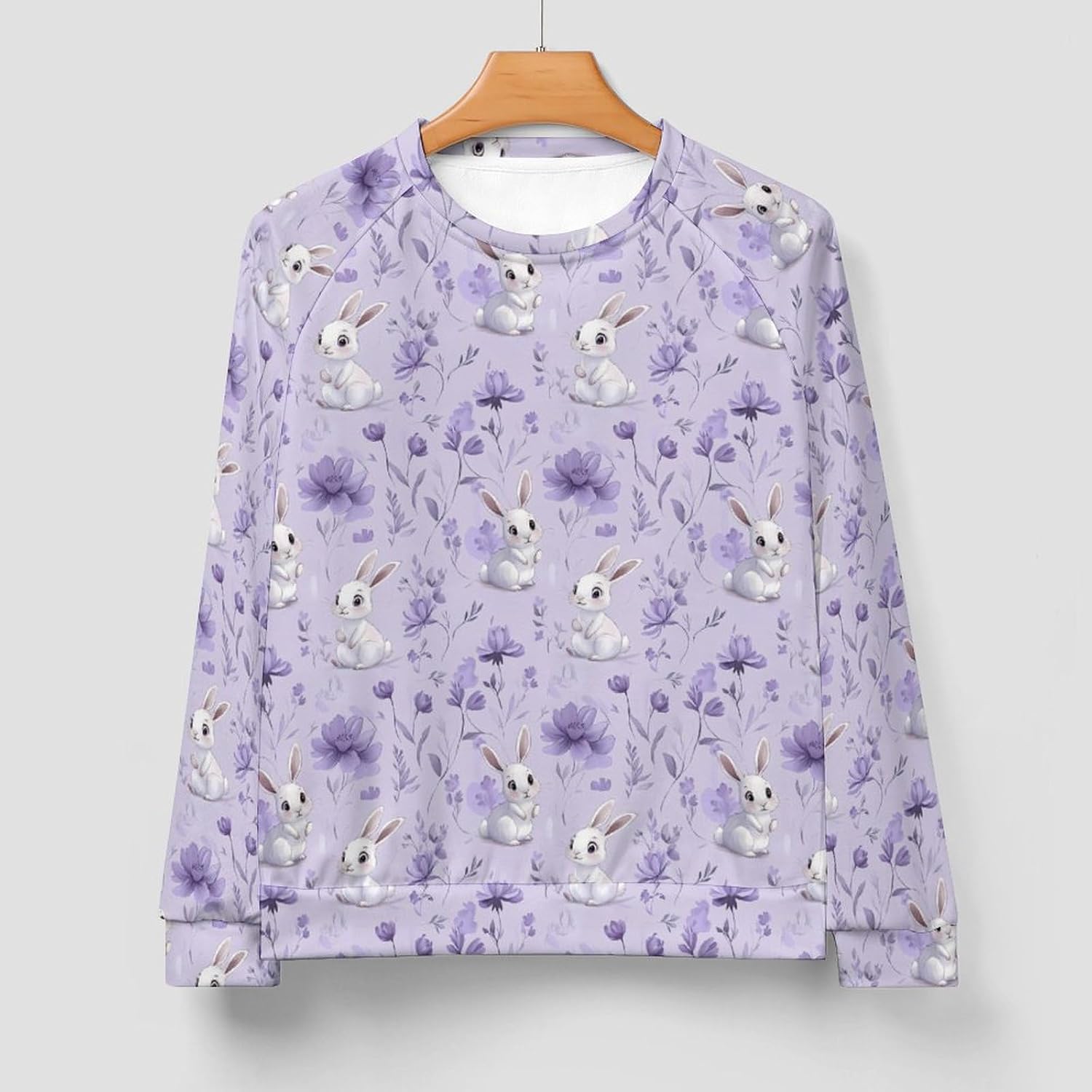 Cute Bunny Floral Men's Sweatshirt Crew Neck Sweater Long Sleeve Pullover Tops Casual Wear