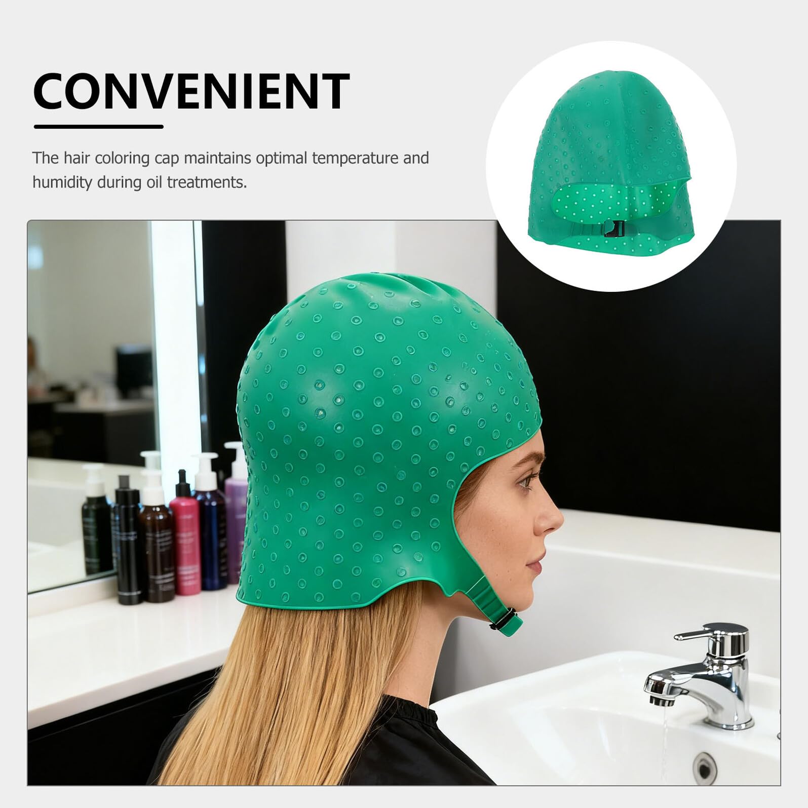 Bonnet de Coloration en Silicone Vert avec Aiguilles Perforées pour Mèches Kit Professionnel pour Décoloration et Soins Capillaires à Domicile et Salon Outil Solide et Souple