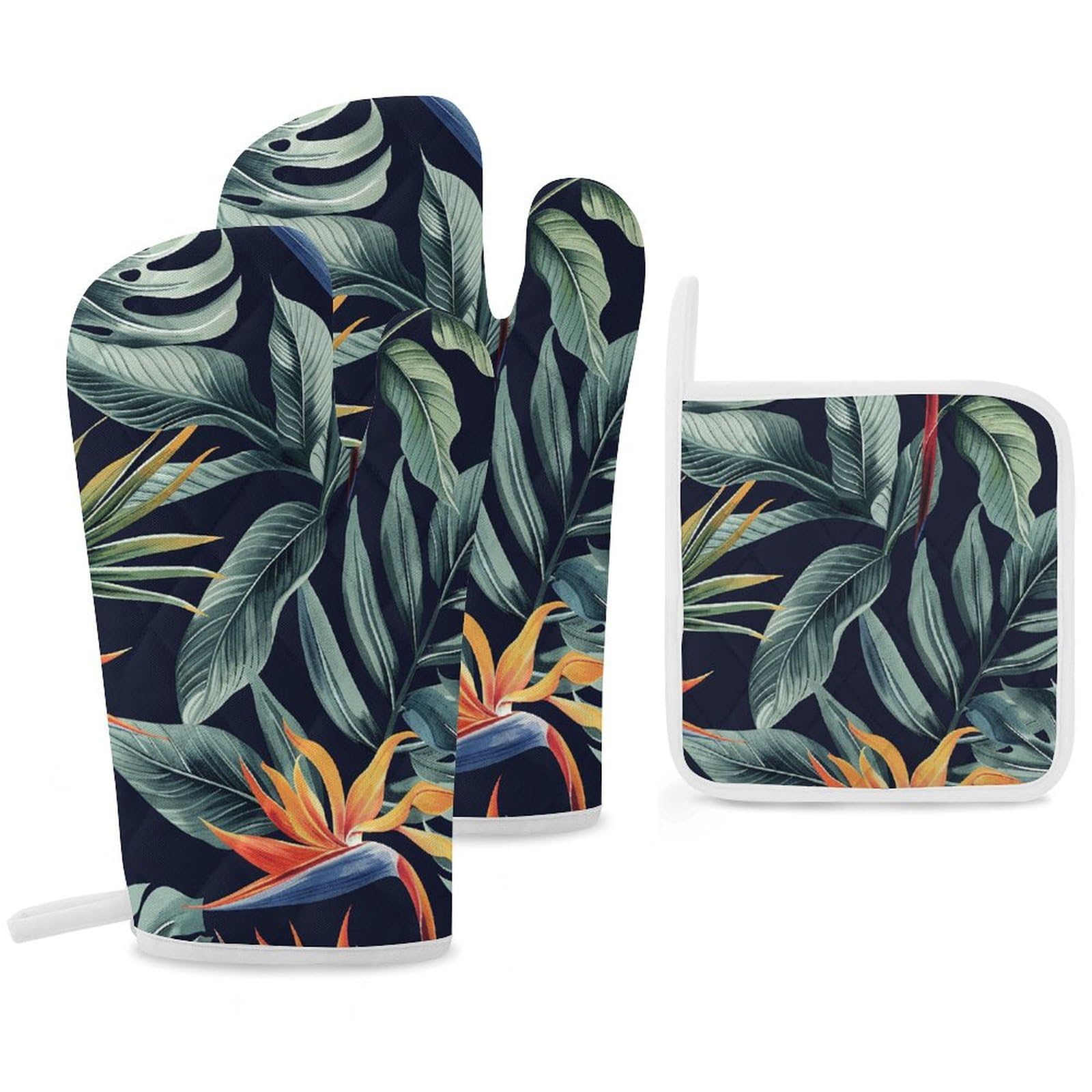 Gants de cuisine et maniques à motif tropical isolants pour four