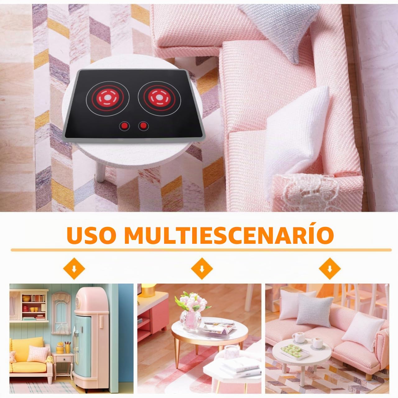 Didiseaon Cocina de Juguete con Placa de Inducción, Luces Interactivas y Diseño Realista, Accesorios para Juego de Roles Infantil, para Niños Pequeños y Preescolares, Interior