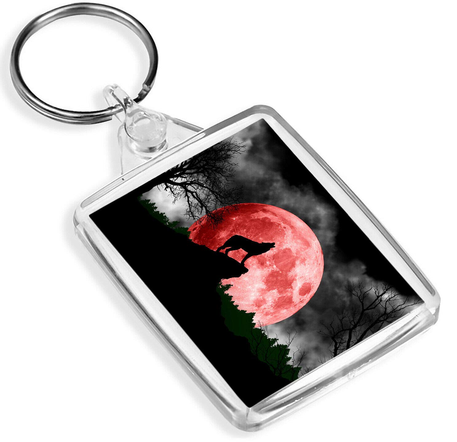 Howling Spirit Wolf Keyring Blood Moon Fantasy Wolves Dog Fun Keyring #8850