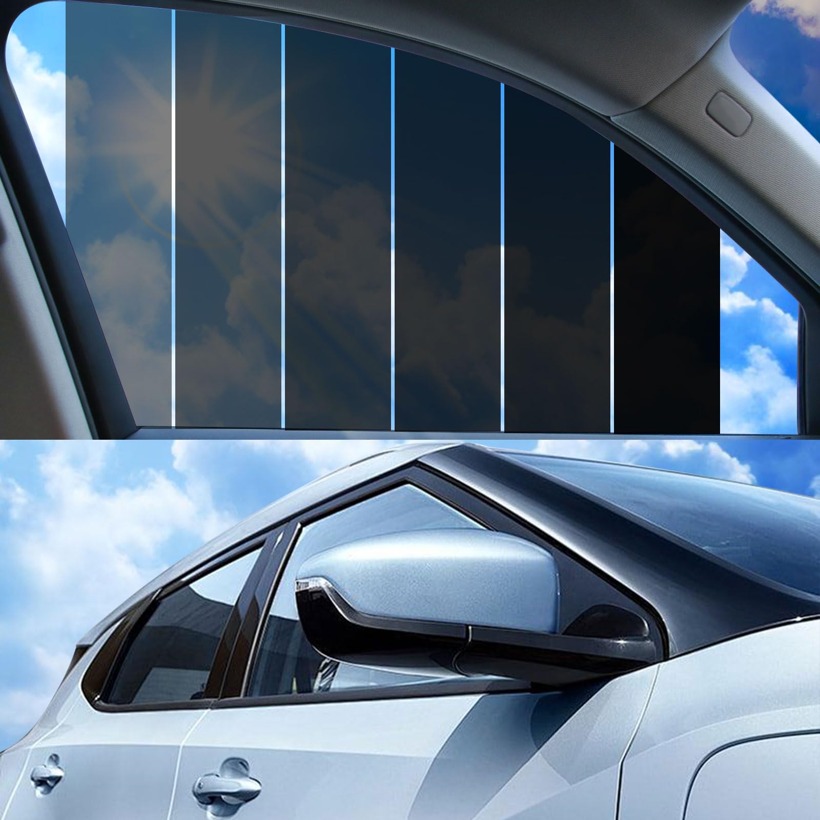 Lámina tintada para ventanas de coche, 50 x 300 cm, color negro, lámina protectora solar autoadhesiva para ventanas de coche, protección UV y protección contra el calor, protección contra astillas