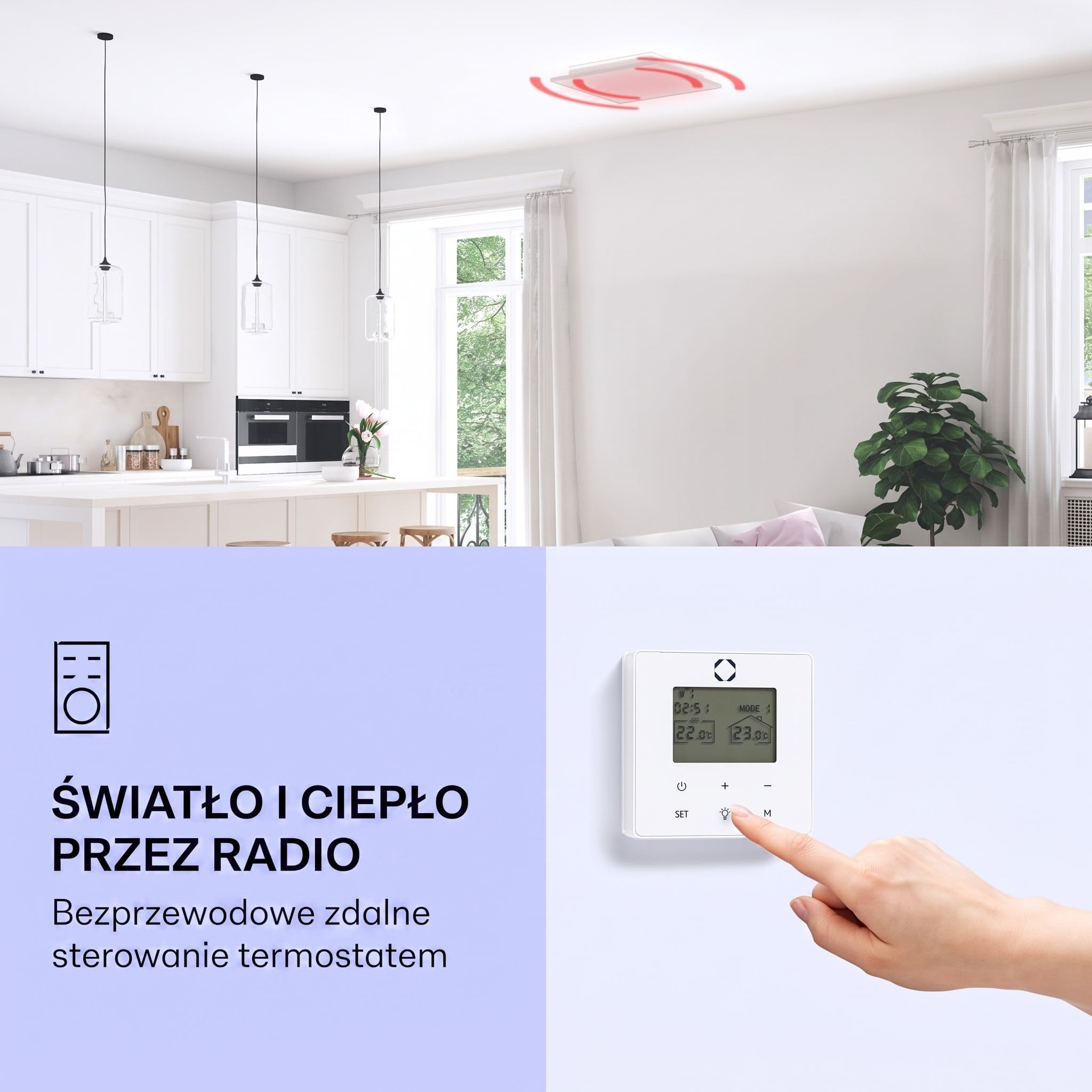 Klarstein Ogrzewanie na podczerwień, Ogrzewanie z termostatem, Grzejnik z wykrywaniem otwartego okna i pilotem, Bez CO2, do montażu sufitowego, IP52, 350 W