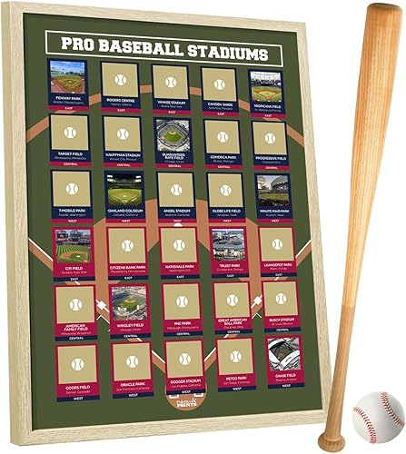 Póster para raspar de los estadios de béisbol profesionales, sigue tu viaje de béisbol, decoración de béisbol, mapa para raspar para estadios de
