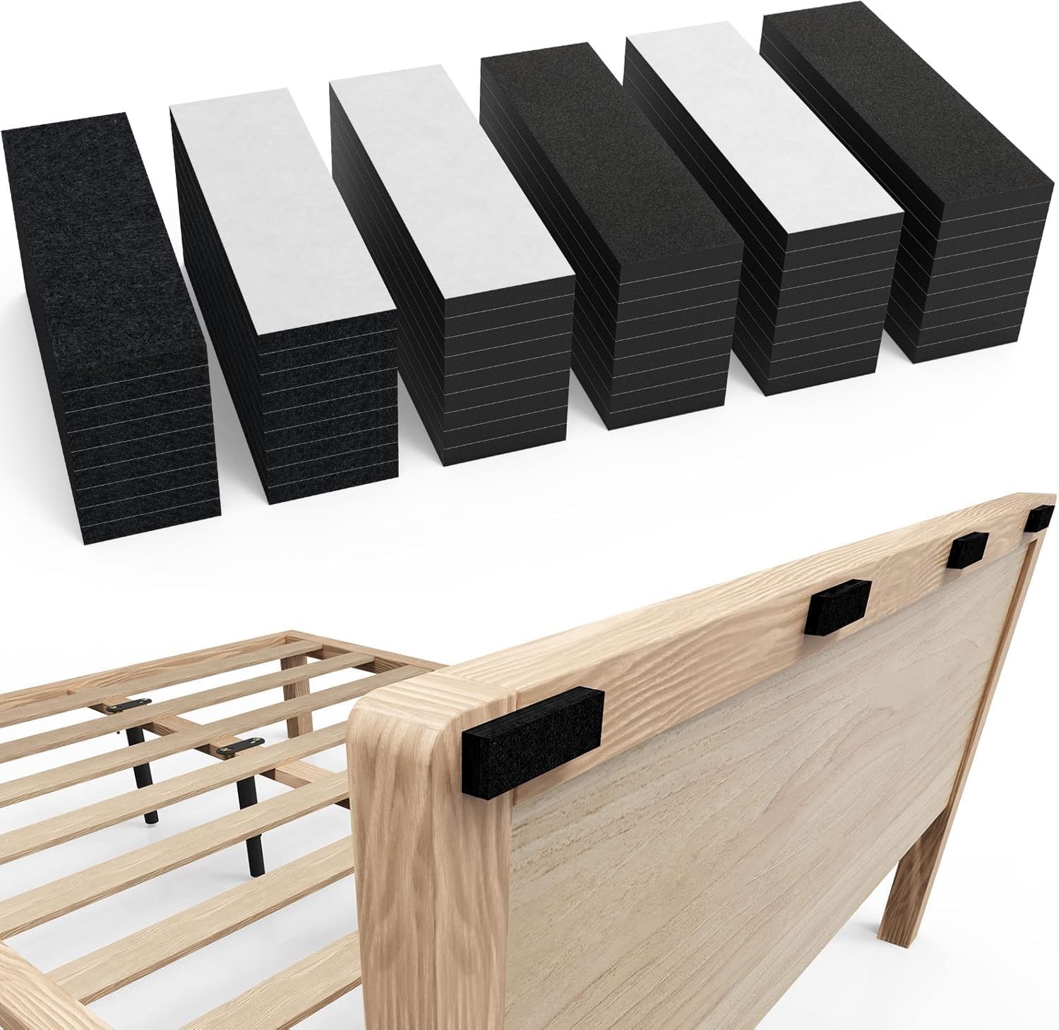 54 PCS Felt Furniture Pads,18pcs Felt Pads+36pcs EVA Foam,Anti-Vibration Soundproof Pads for Bed Frame/Headboard Furniture Protectors,Self Adhesive Furniture Pads for Chair Legs Table Legs(Black)