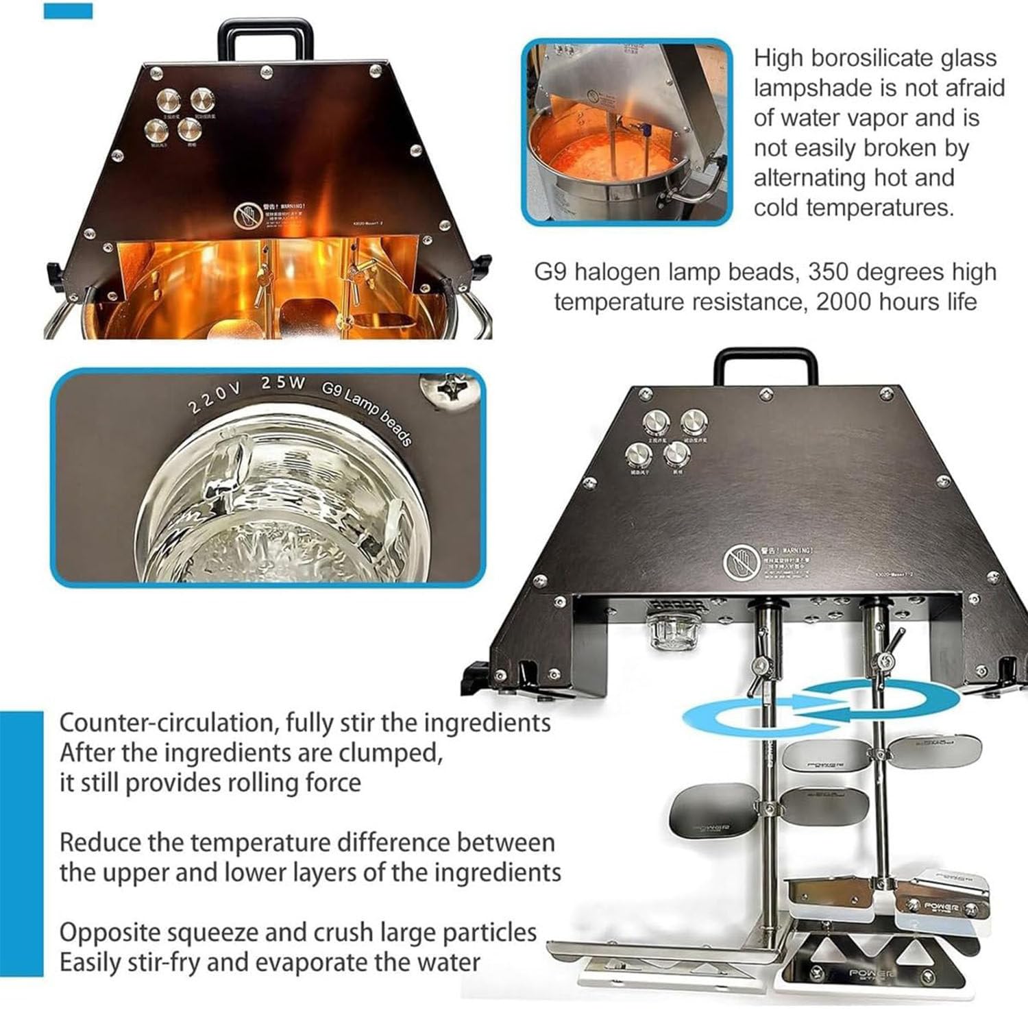 Agitador eléctrico de alimentos con doble paleta de agitación y ventilador de iluminación, mezcla uniforme de 360° para mermelada, salsa, ketchup, 10 L