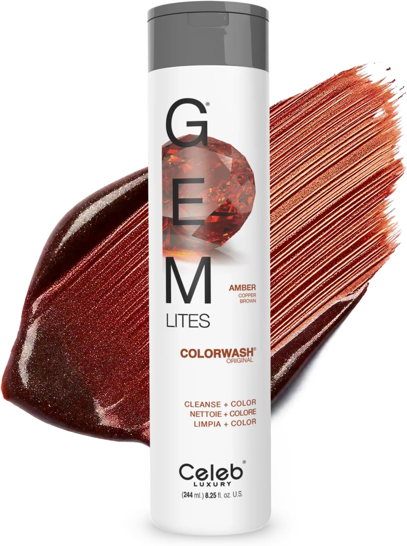 Gem Lites Colorwash, Professional Semi-Permanent Hair Color Depositing Shampoo, Amber , 8.25 Fl Oz (Pack of 1)