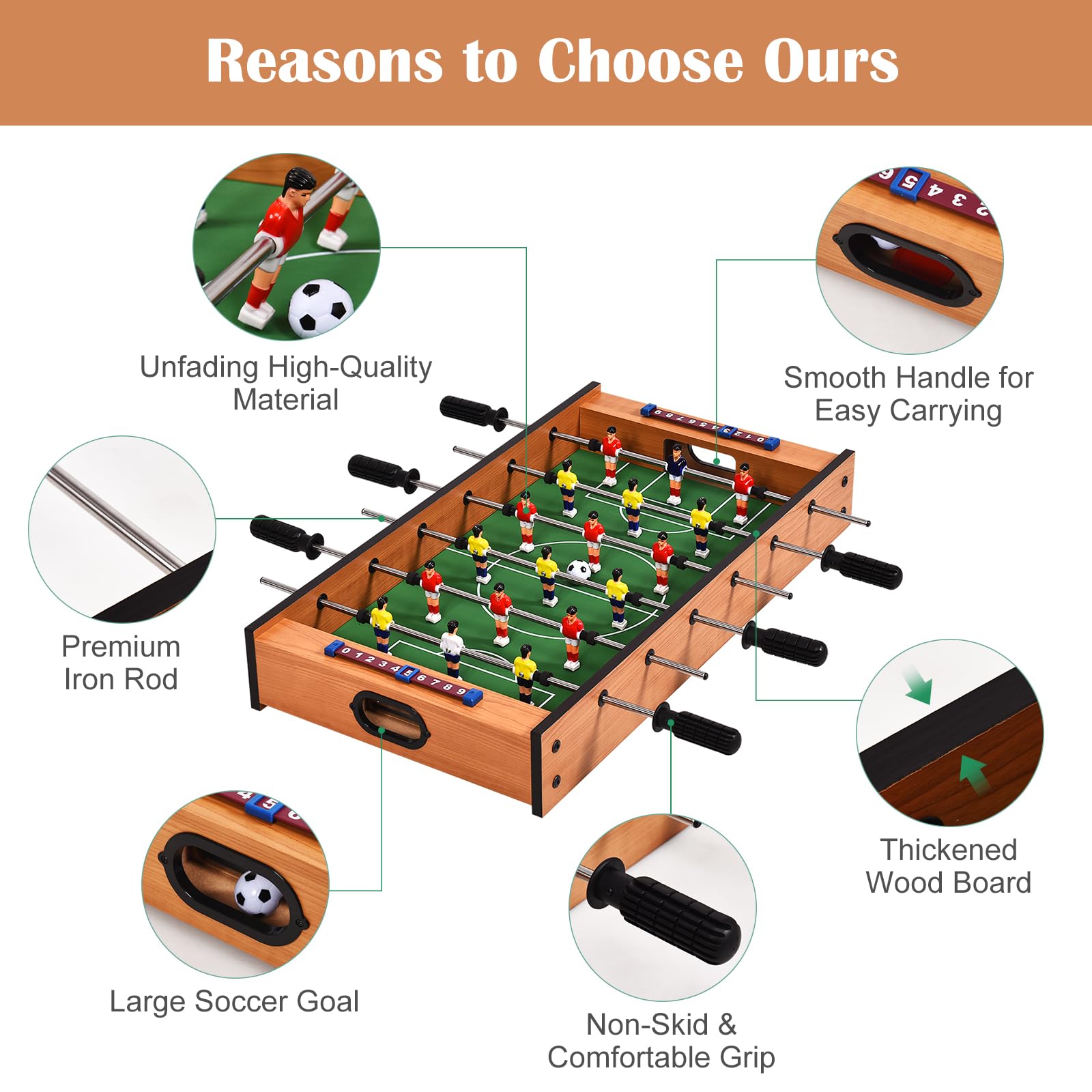 HOMASIS Mesa multijuegos de Madera para niños, Mesa de futbolín y Air Hockey con Asas duraderas, Mesa de Juego de fútbol para el hogar, Bar, Oficina, para niños de 4+ años, 69x36x10cm, Multicolor
