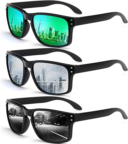 VIYSIOO Lentes de sol polarizados para hombres y mujeres, lentes de espejo de color, bloqueo 100% UV400 (paquete de 3)