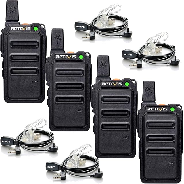 Retevis RT619 Walkie Talkie, PMR446 Mini 1300mAh Rechargeable 2 Way Radio with Earpiece, License Free, Lightweight, VOX, Professional Walkie Talkies for Retail, Restaurants, Education (4Pcs, Black)